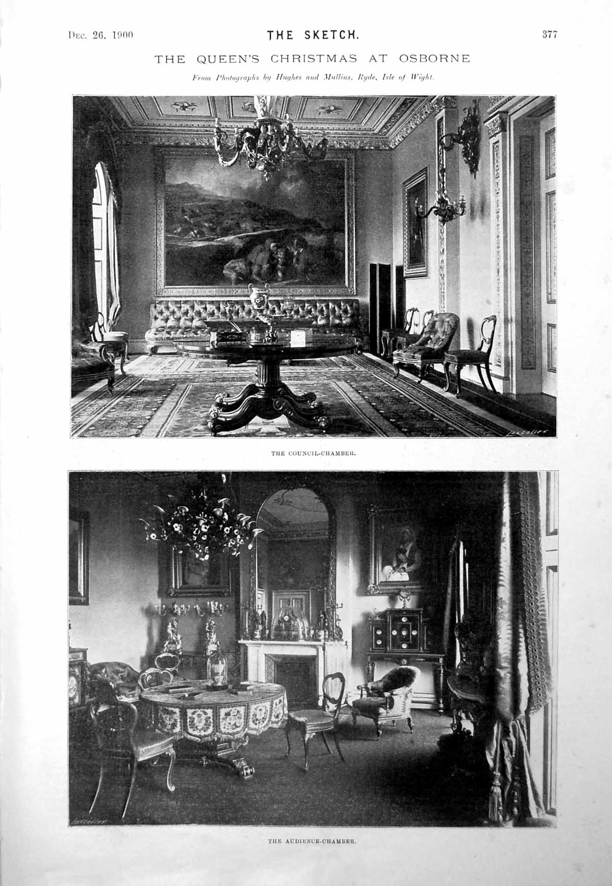 Antique Old Print Queen'S Christmas At Osborne Council Chamber Audience 1900