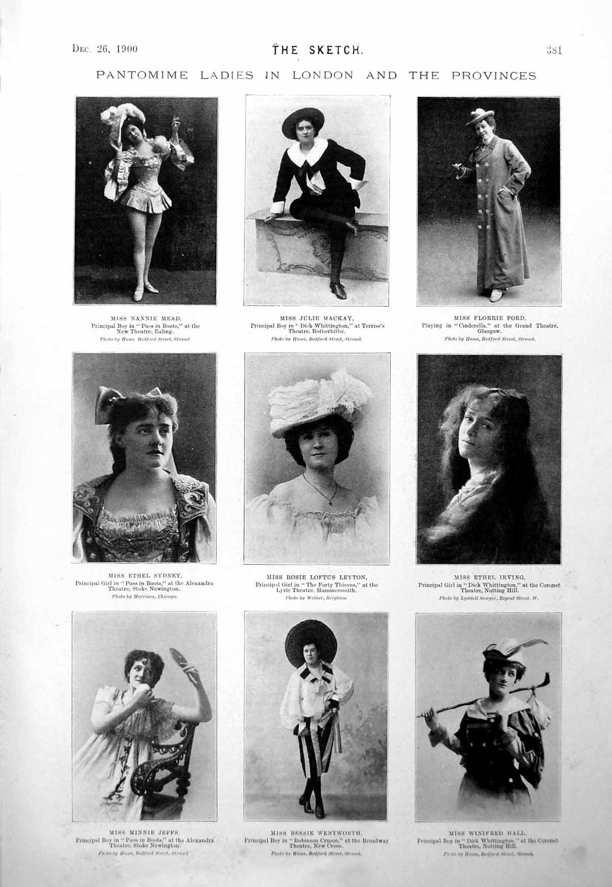 Antique Old Print Pantomime Ladies London And Provinces Mead Mackay Ford 1900