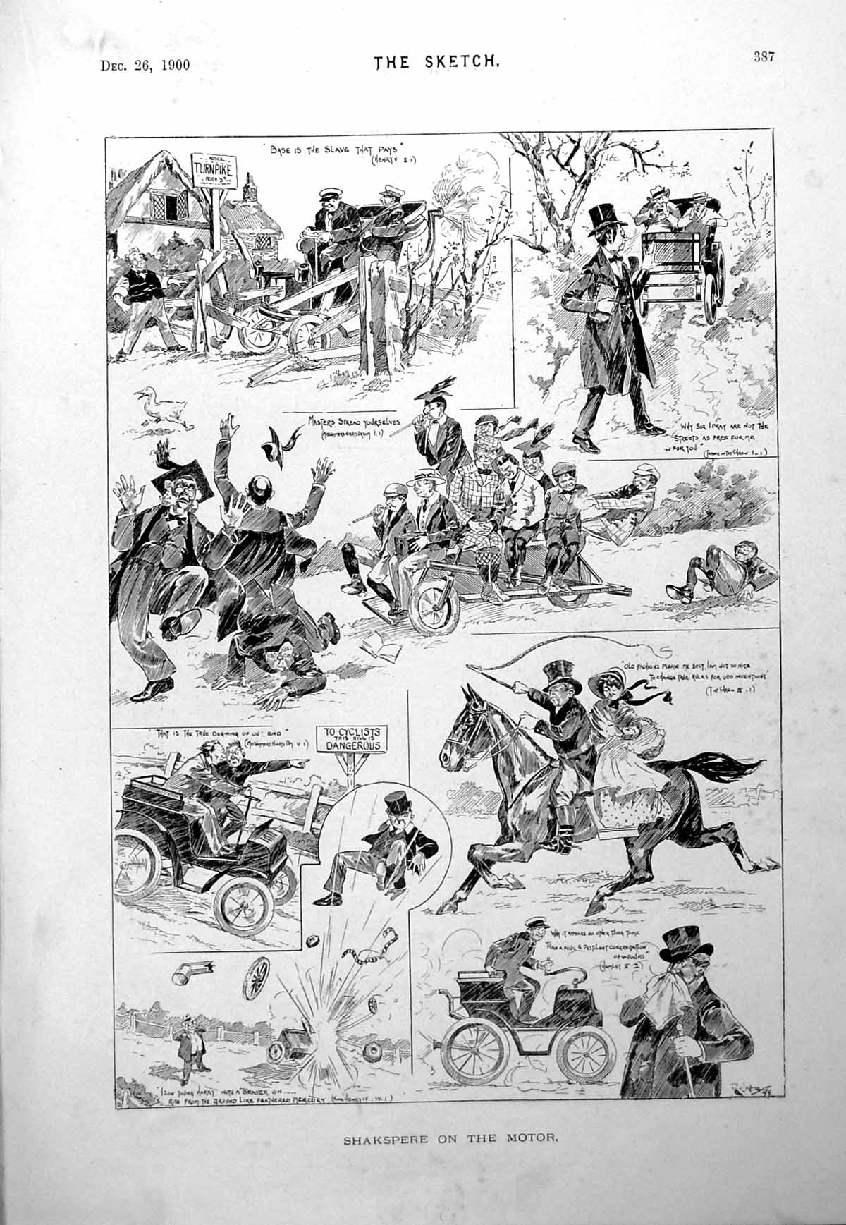 Antique Print Damaged Shakspere Shakespeare Motor Cartoons Pantomime 1900 20th