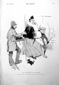 Antique Old Print Tom Browne Woman Tiny Husband Man Clock Wheelbarrow 1900