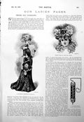 Antique Print Ladies Page Costume Caracul Toque Thermometer Diamonds 1900 20th