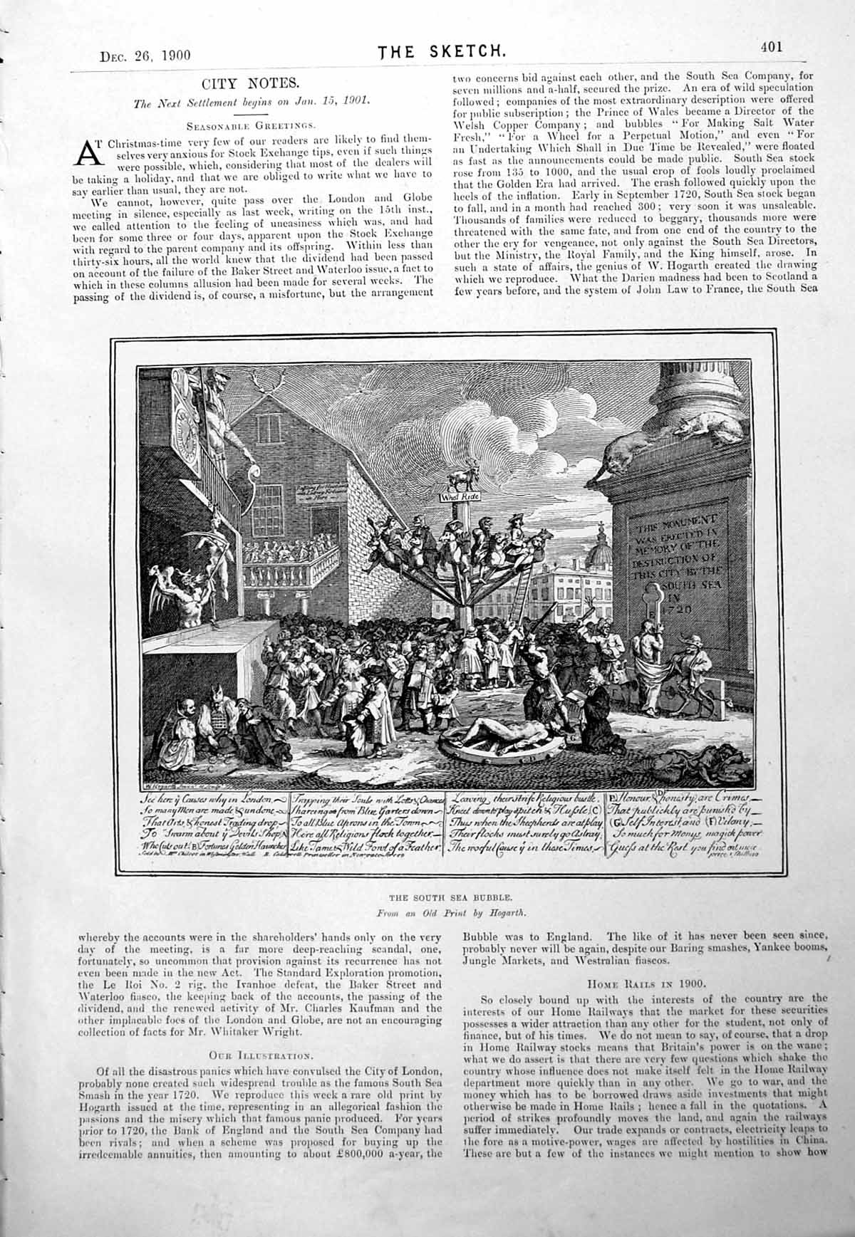 Original Old Antique Print The South Sea Bubble From An By Hogarth 1900 20th