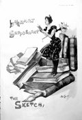 Old Antique Print Literary Supplement Sketch Lady Atop Pile Books Dg 1900 20th