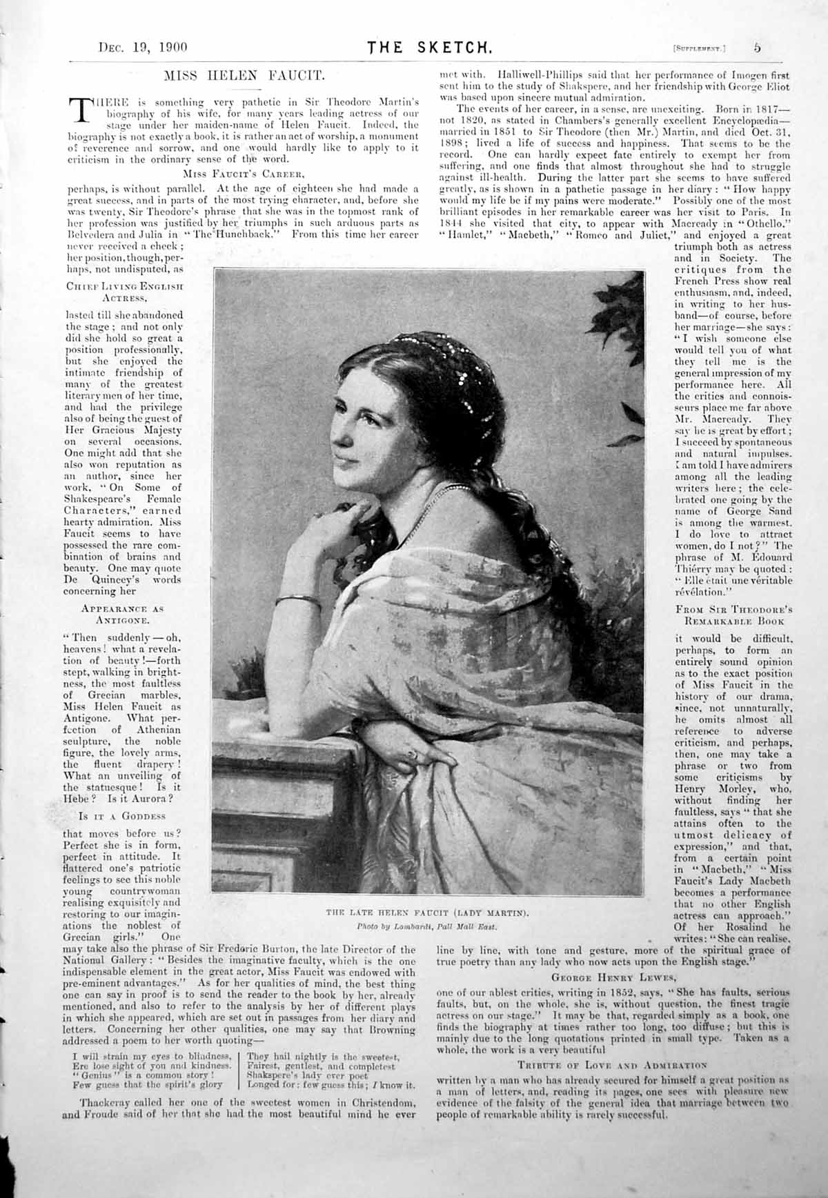 Antique Print Helen Faucit Lady Martin John Oliver Hobbes Mrs Craigie 1900