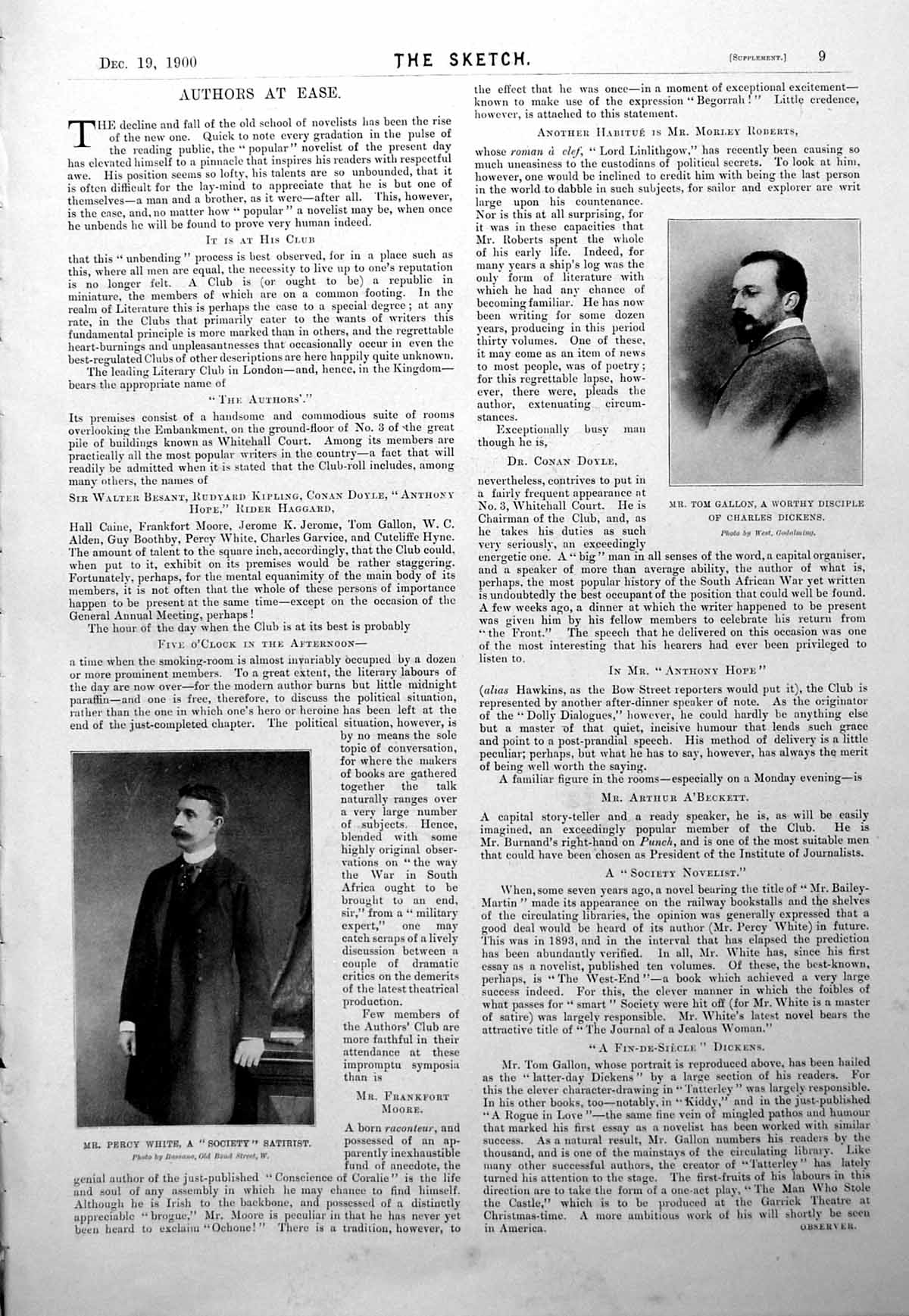 Original Old Antique Print Tom Gallon Percy White Professor David Masson 1900