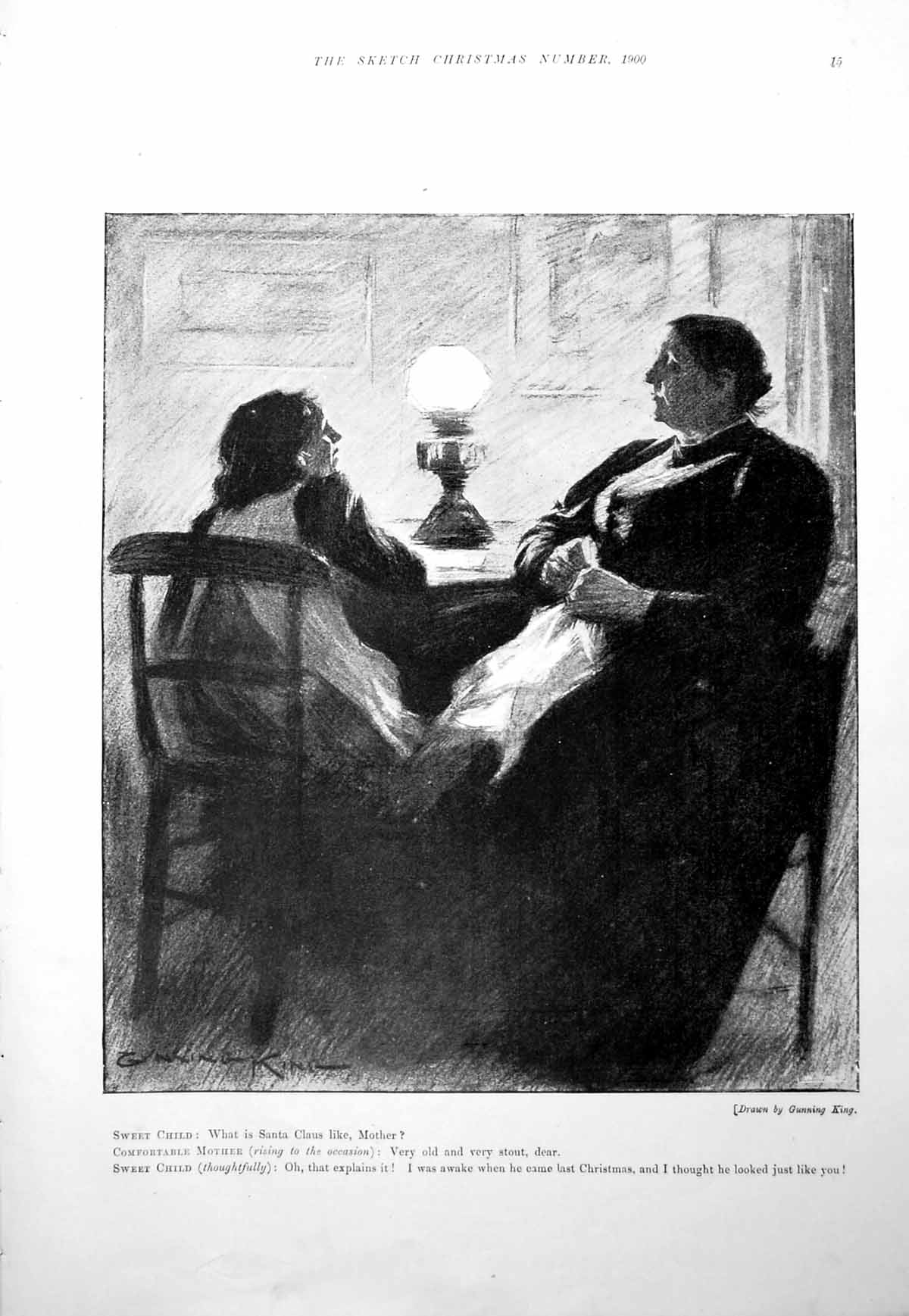 Antique Print Gunning King Child Asking Mother Santa Peace Lady Angel 1900