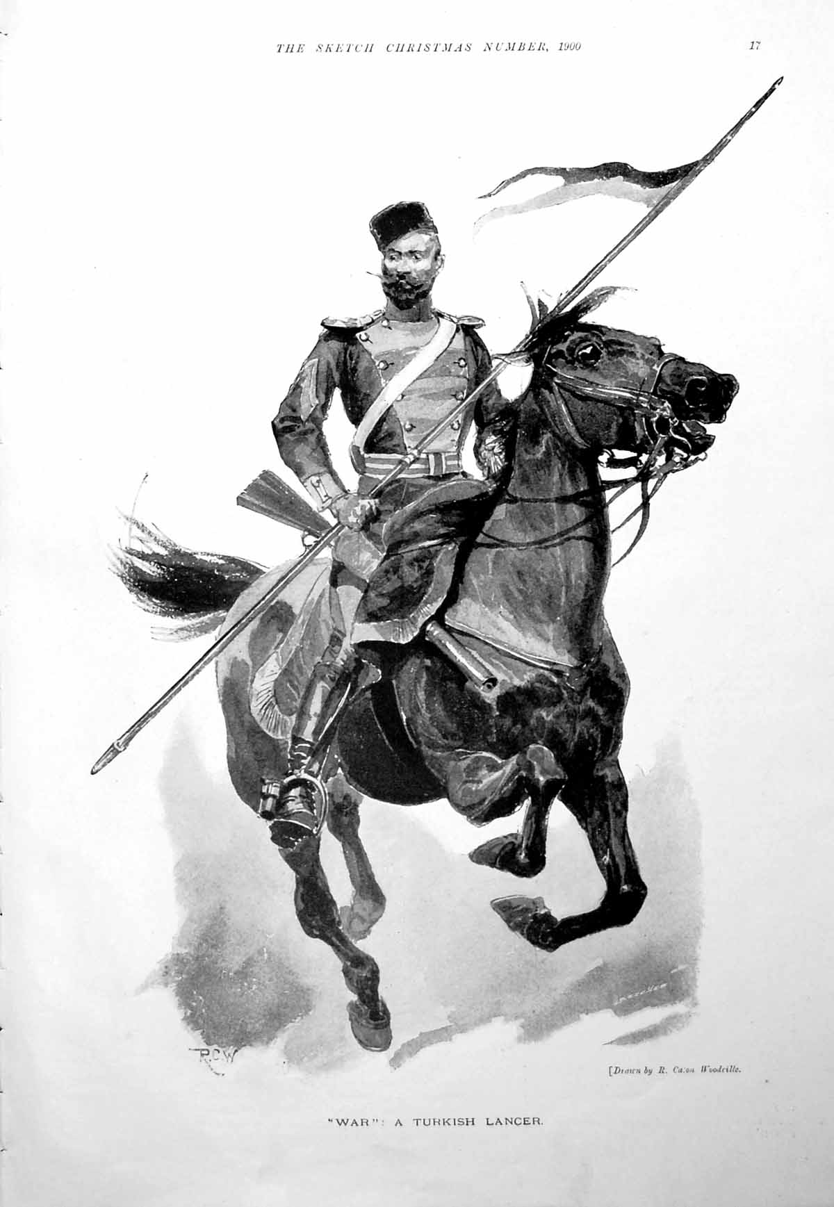 Antique Old Print War A Turkish Lancer Sier Horseback R Caton Woodville 1900