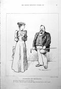 Old Print Necromantic Non-Romantic Man Woman Talk Spirits Tom Browne 1900 20th