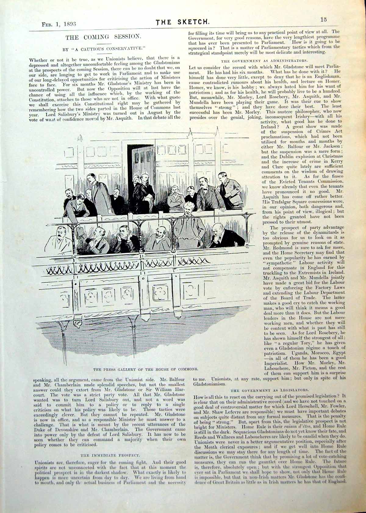 Antique Old Print Press Gallery House Commons Listening Passing Notes 1893 19th