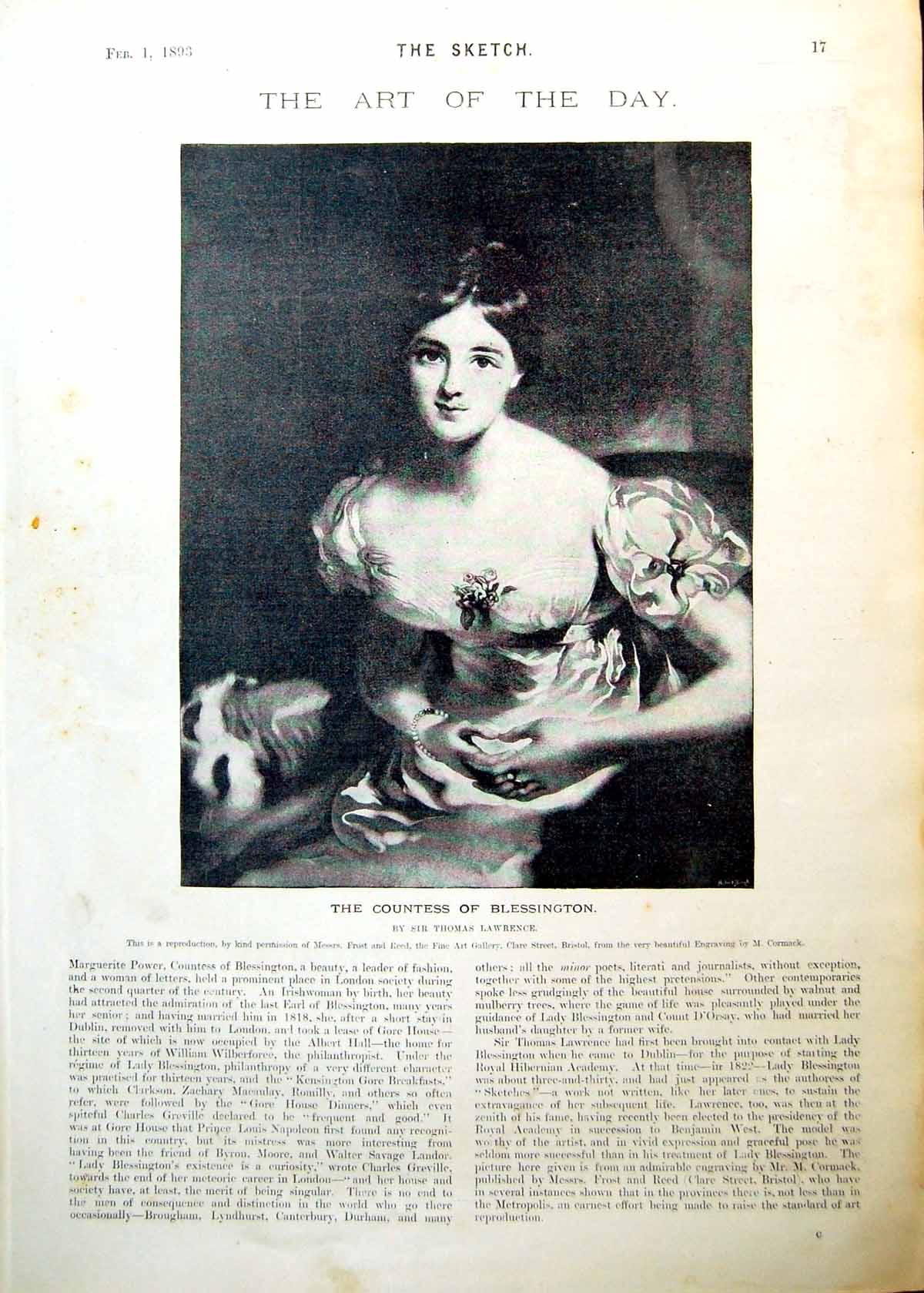 Antique Old Print Countess Blessington T Lawrence Client Frank Dadd Art 1893 0