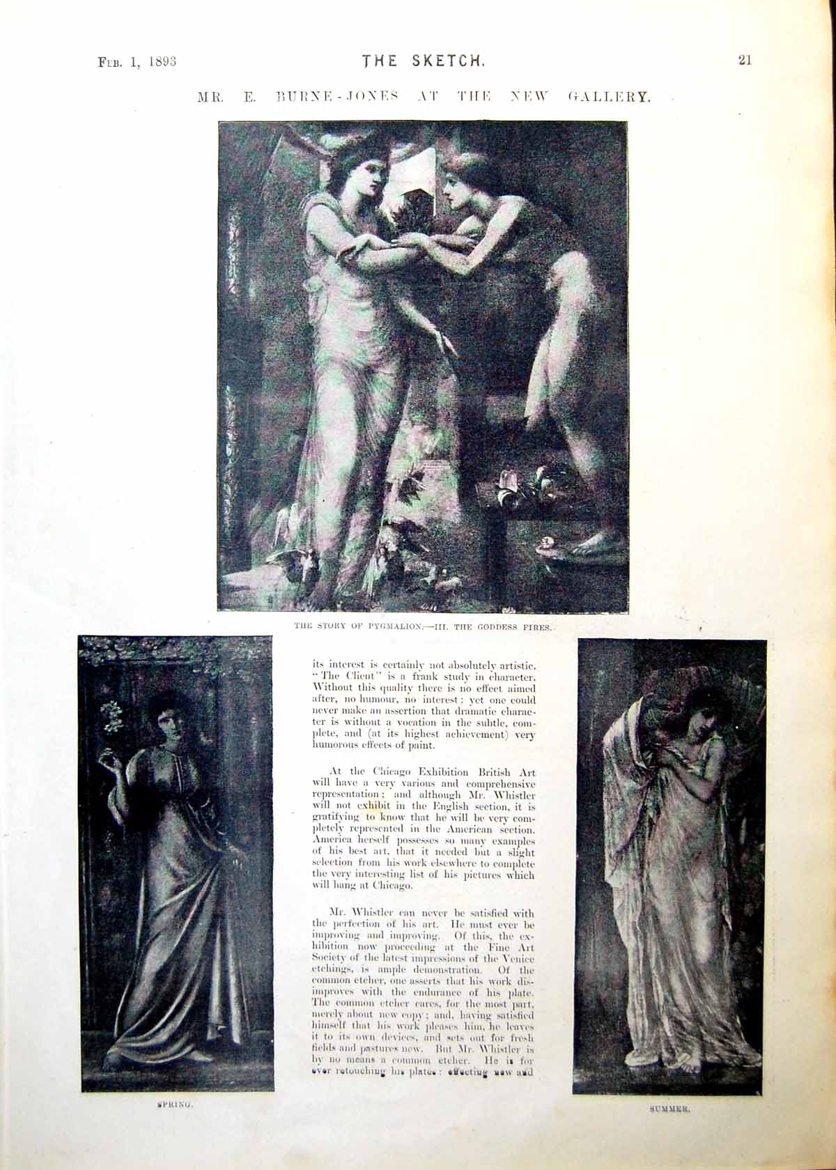 Antique Print Mr E Burne-Jones Spring Summer Autumn Winter Pygmalion 1893 0 19th