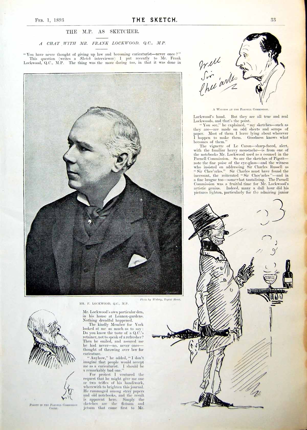 Antique Old Print Mr Frank Lockwood Mp As Sketcher Parnell Commission 1893 0