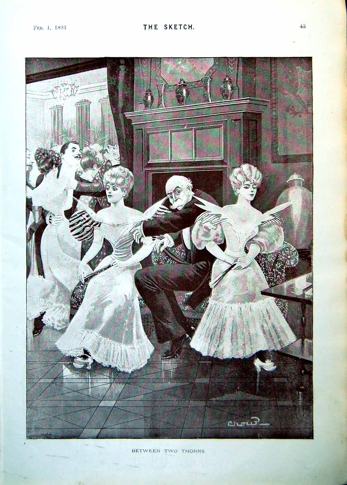 Old Gentleman Ball Poked Two Ladies Dresses Ice Carnival Paris 1893 0 Victorian