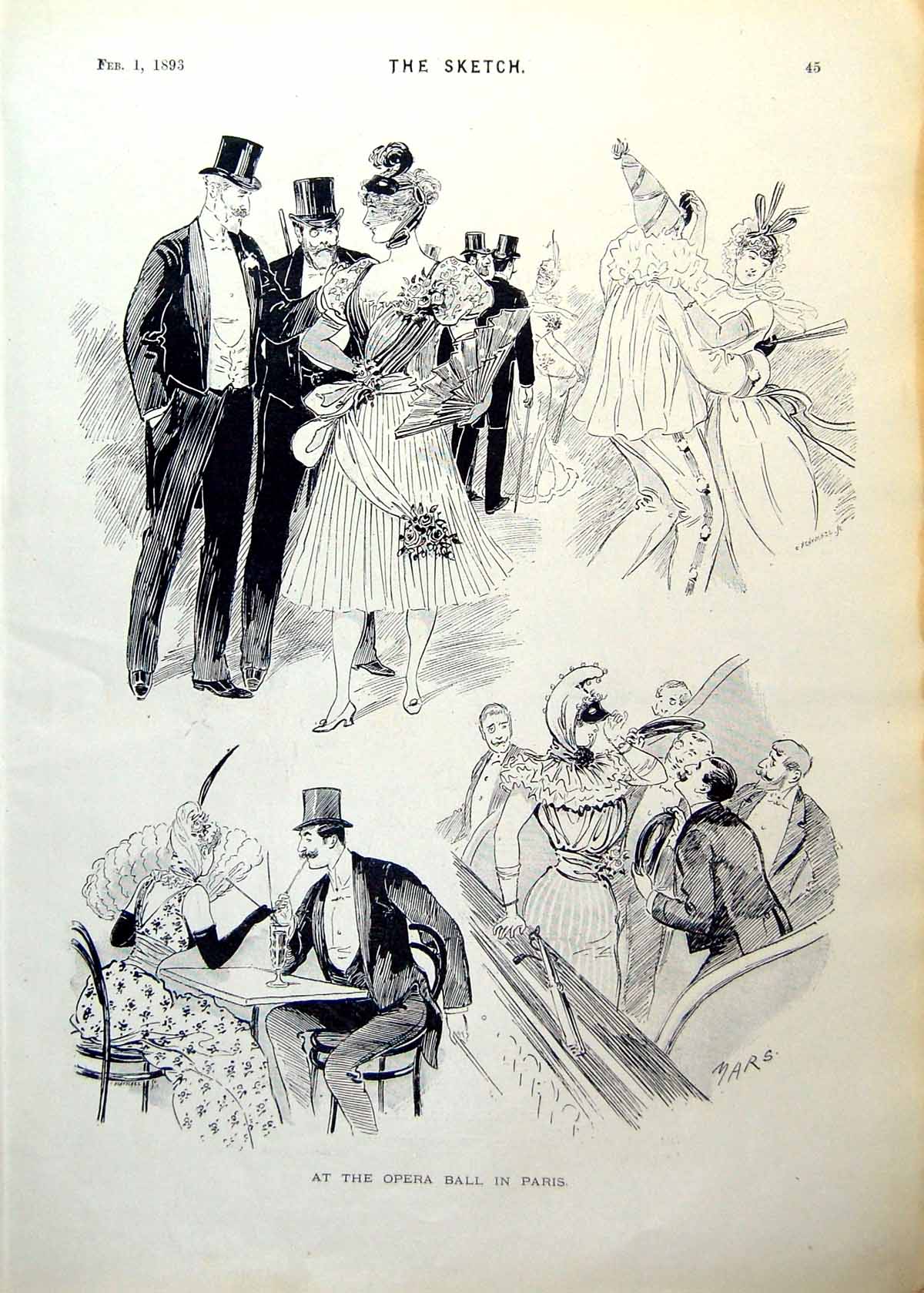 Antique Old Print Opera Ball Paris Ladies Gentlemen Dancing New Notable 1893 0