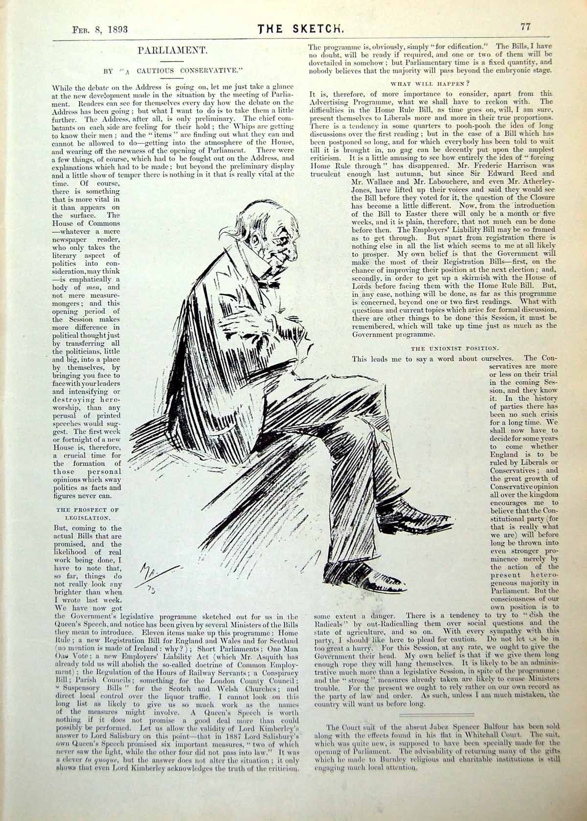 Old Man Seated Sketch Parliament W Simpson Abyssinian Campaign 1893 0 Victorian