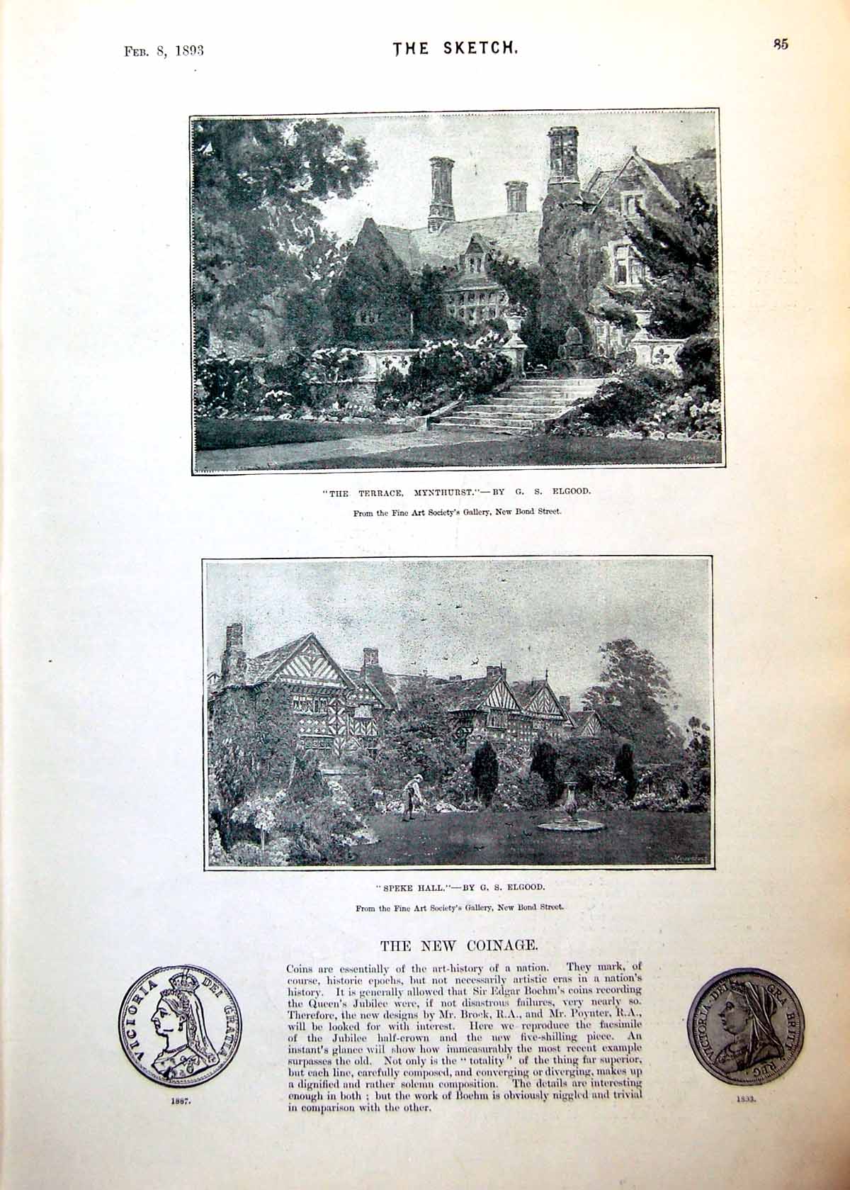 Old Antique Print Terrace Mynthurst Speke Hall Marie Leyton Dancer 1893 0 19th