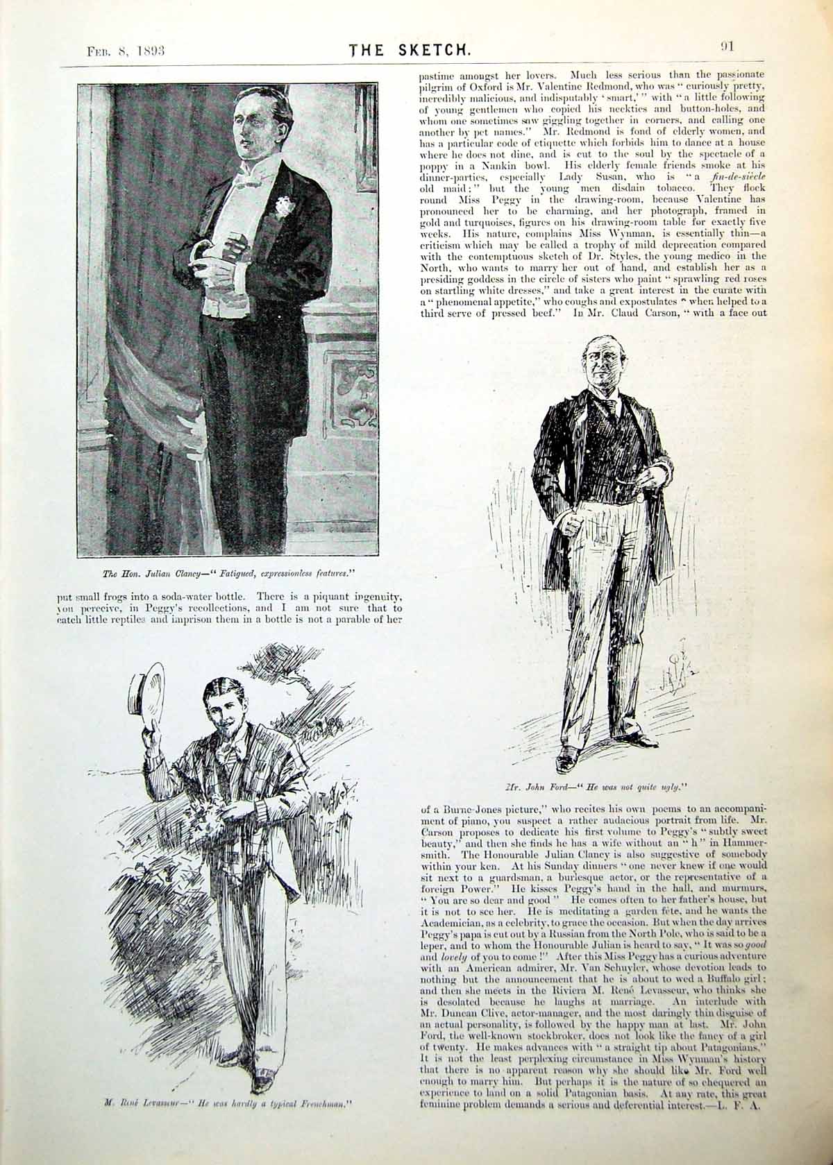 Old Antique Print Julian Claney John Ford Rene Levasseur Portraits 1893 19th