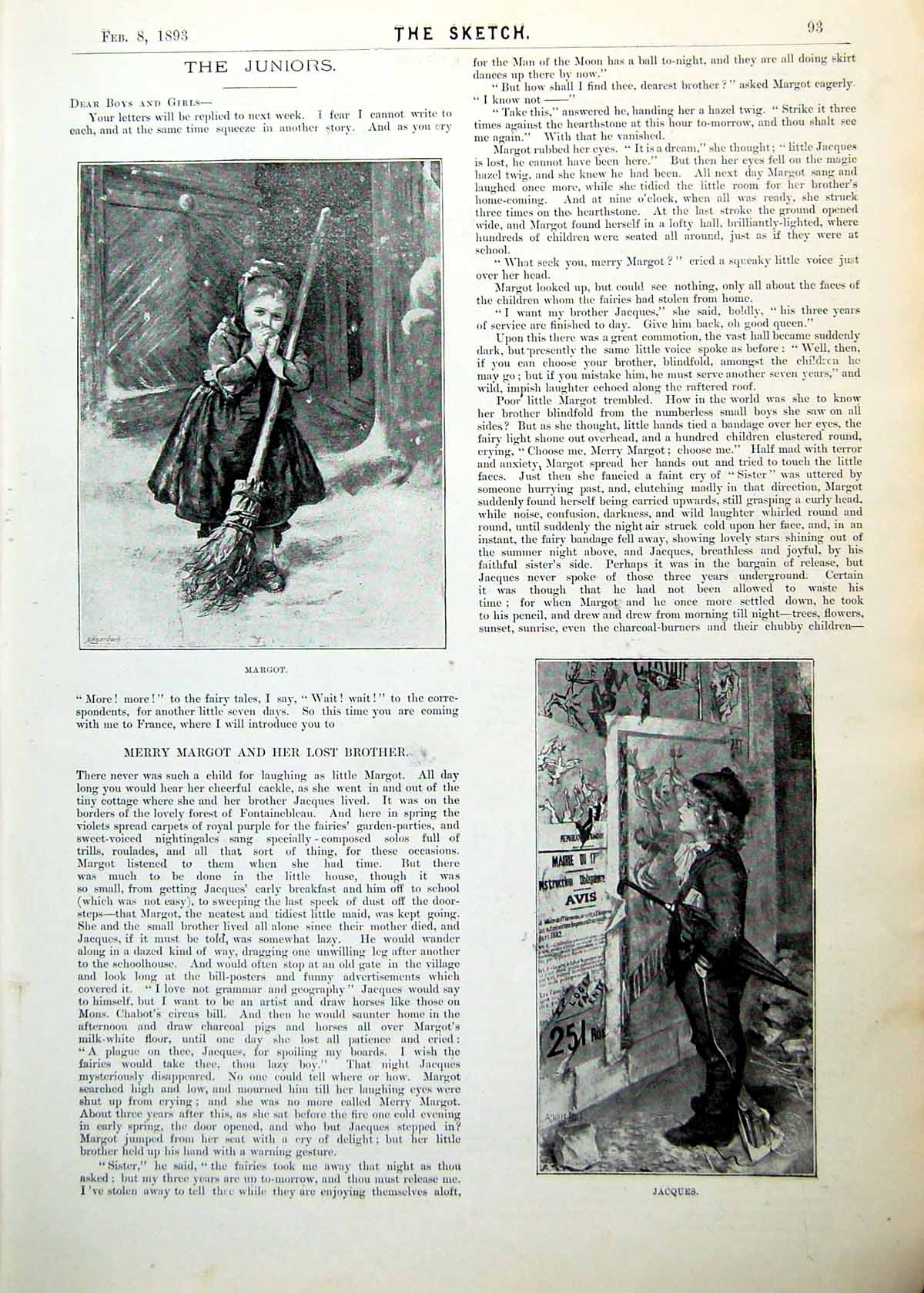 Antique Old Print Juniors Margot Jacques Wren Nest Sketch Crying Girl 1893 0