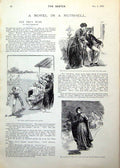 Antique Print Novel Illustrations Cricket Match Stolen Watch Lady Runs 1893