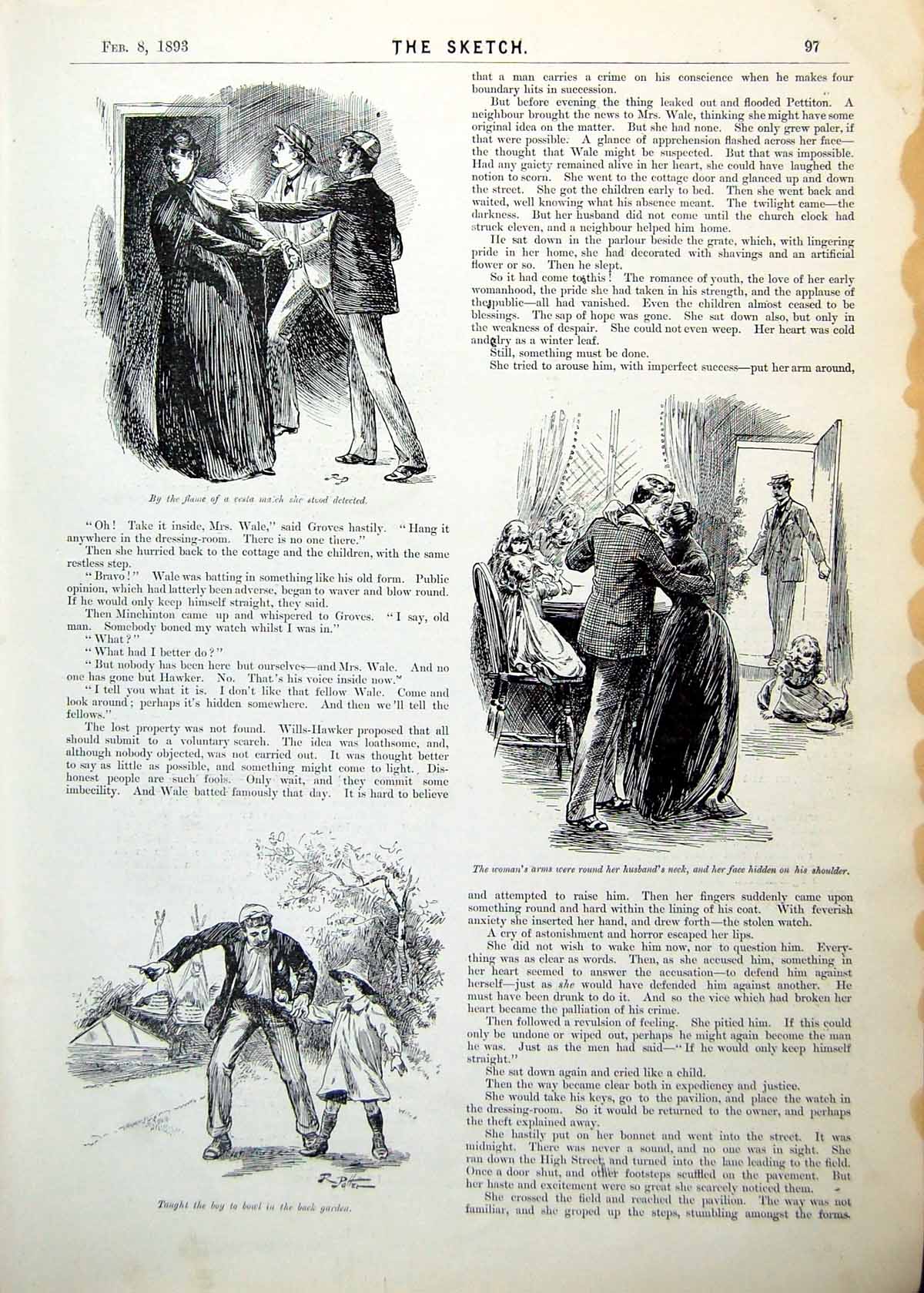 Old Print Novel Illustrations Lady Detected Husband Lad Learns Bowl 1893 19th