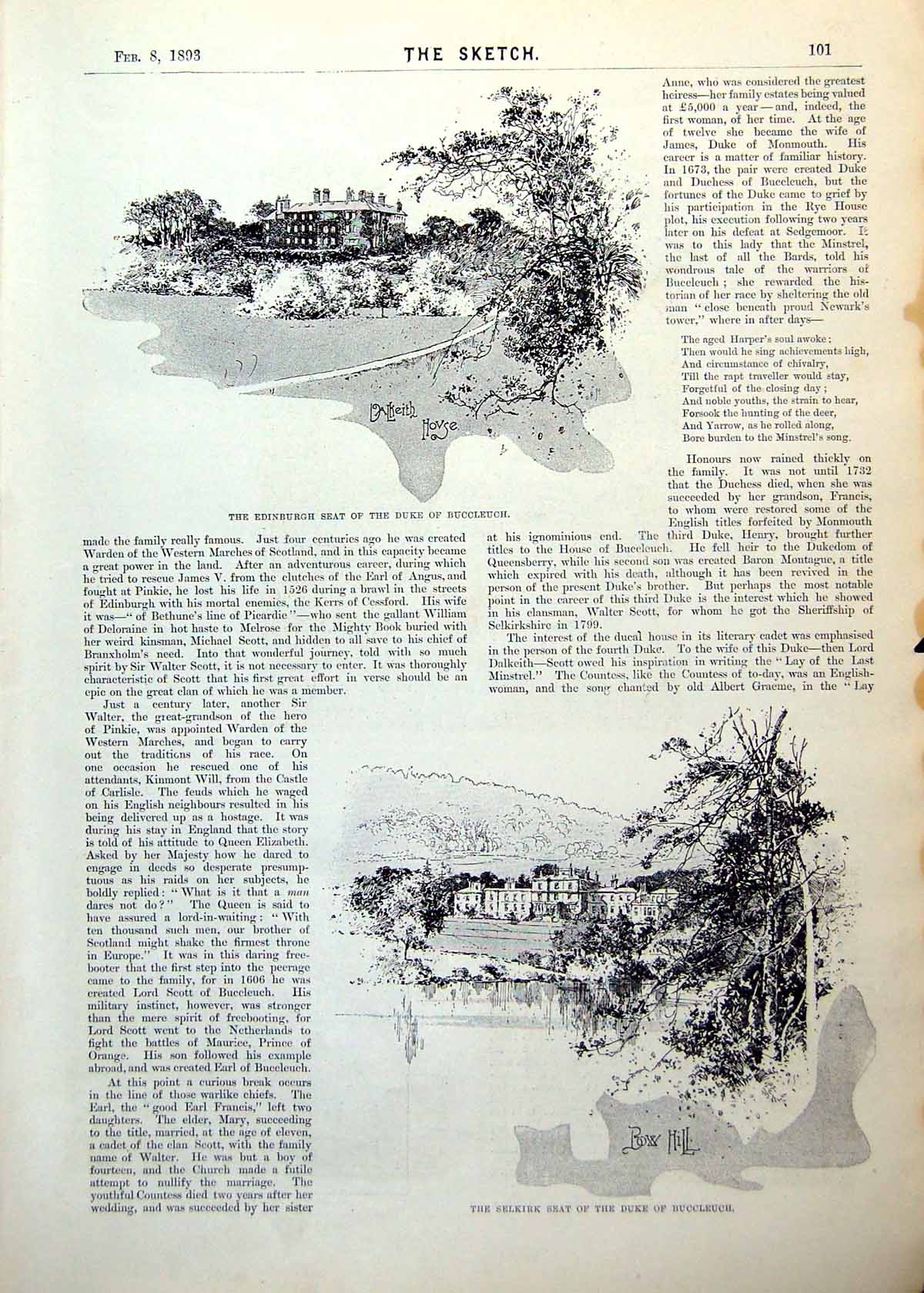 Old Dalkeith House Bow Hill Eildon Hall Melrose Duke Buccleuch 1893Victorian
