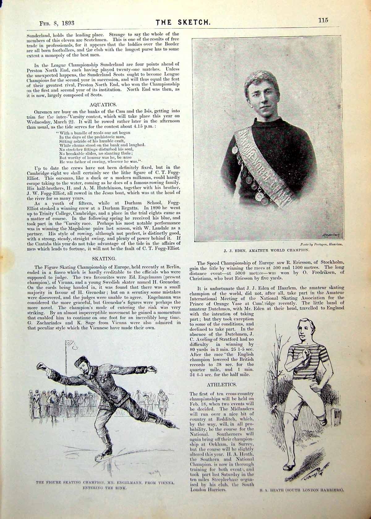 Antique Old Print Sportsmen Eden Engelmann Heath Racing Notes Hotspur 1893
