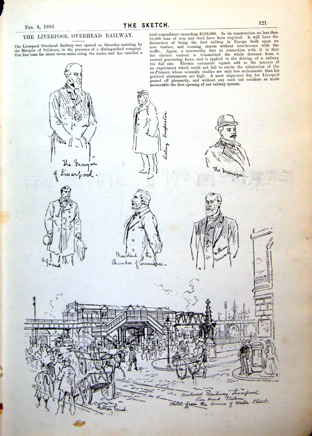 Old Print Liverpool Overhead Railway Pier Head Station Ladies Page 1893 19th