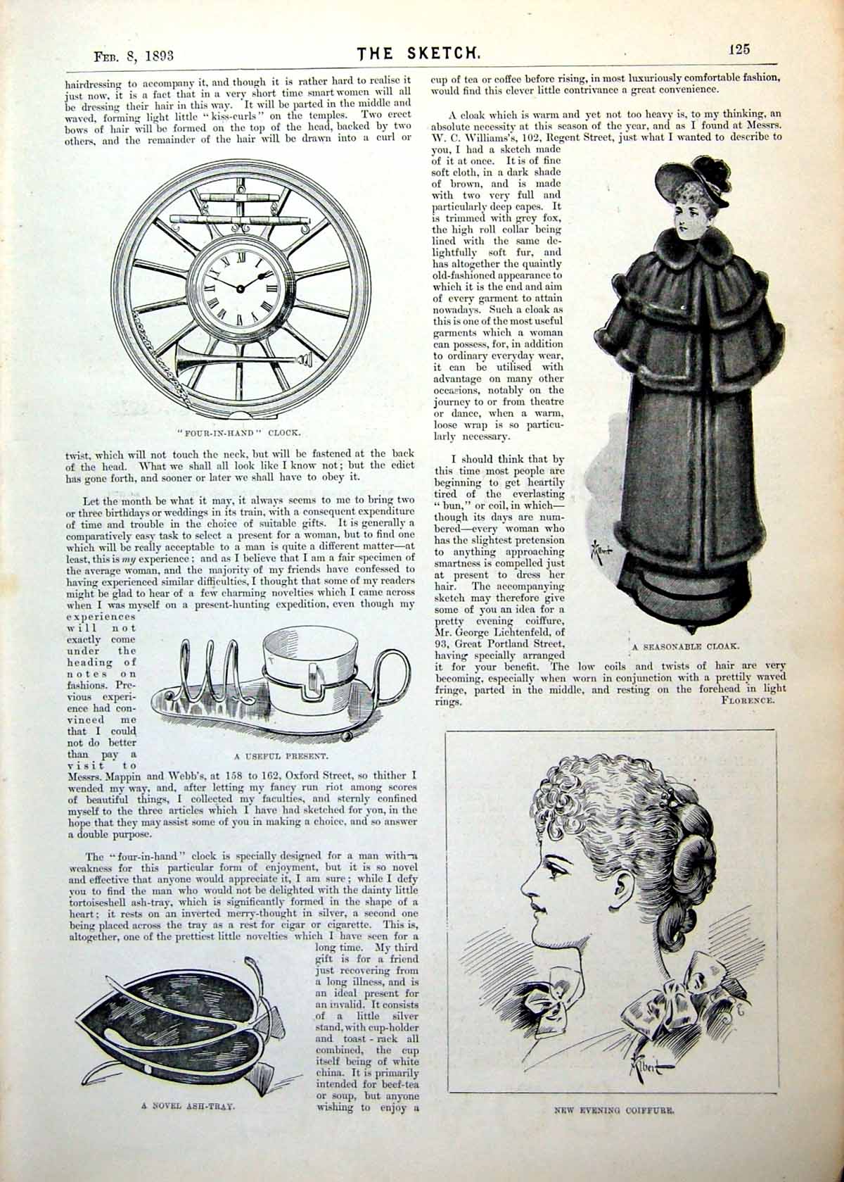 Antique Old Print Ladies Page Presents Cloak Coiffure Weddings Cadogan 1893