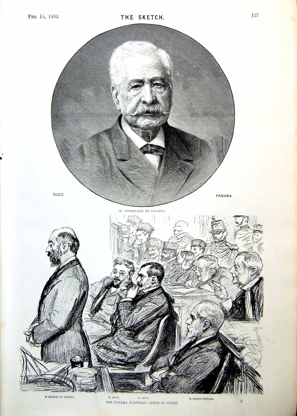 Antique Print Ferdinand De Lesseps Suez Panama Scandal Cornelius Herz 1893