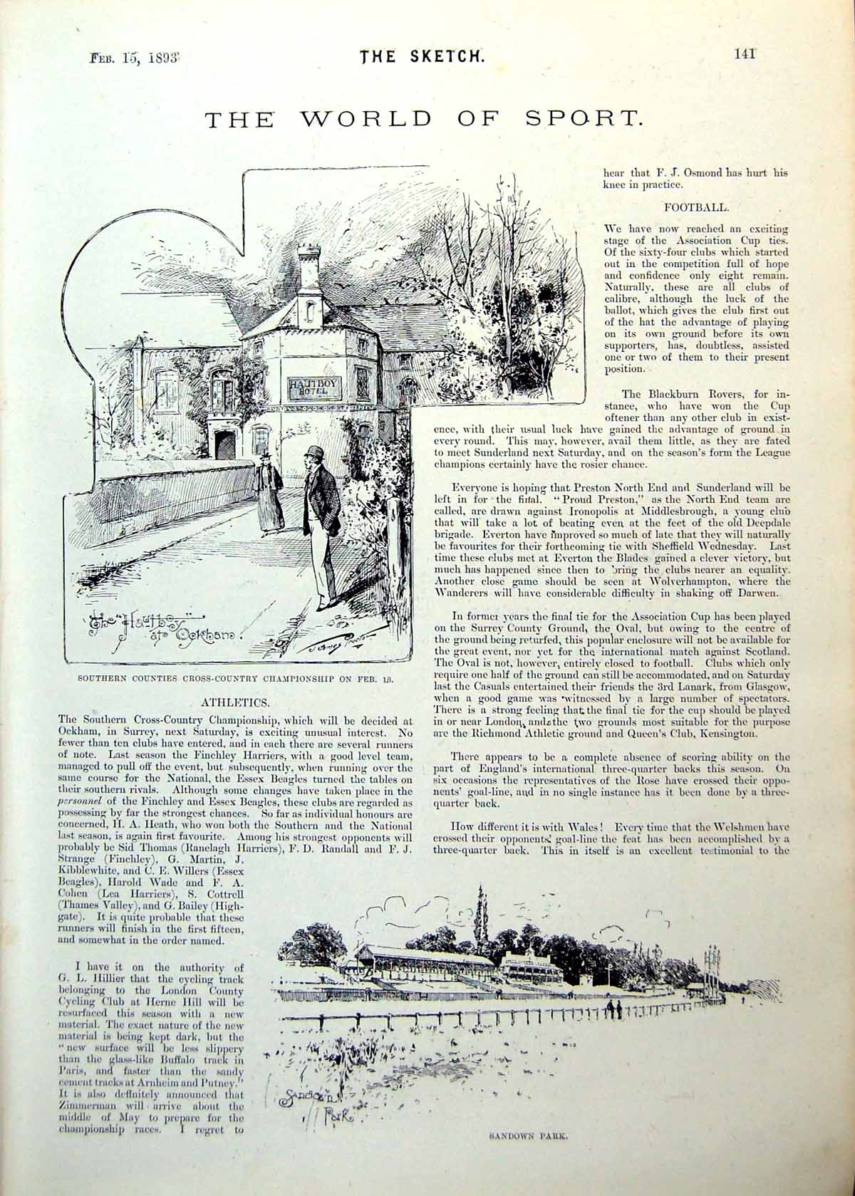 Antique Print Athletics Southern Counties Cross Country Football Oval 1893