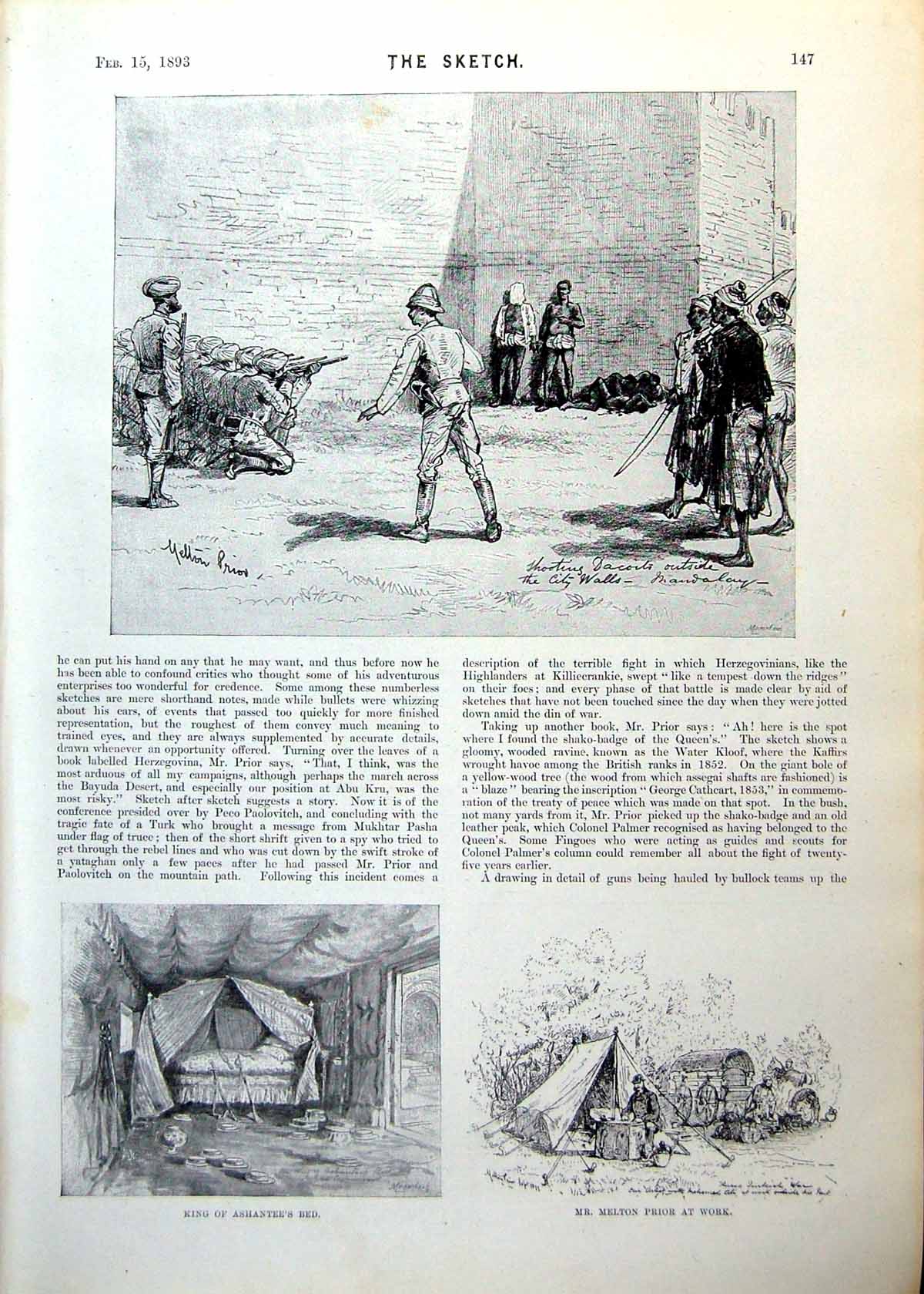 Antique Old Print Melton Prior War Sketcher Work Battle El Tebb Kaffir 1893