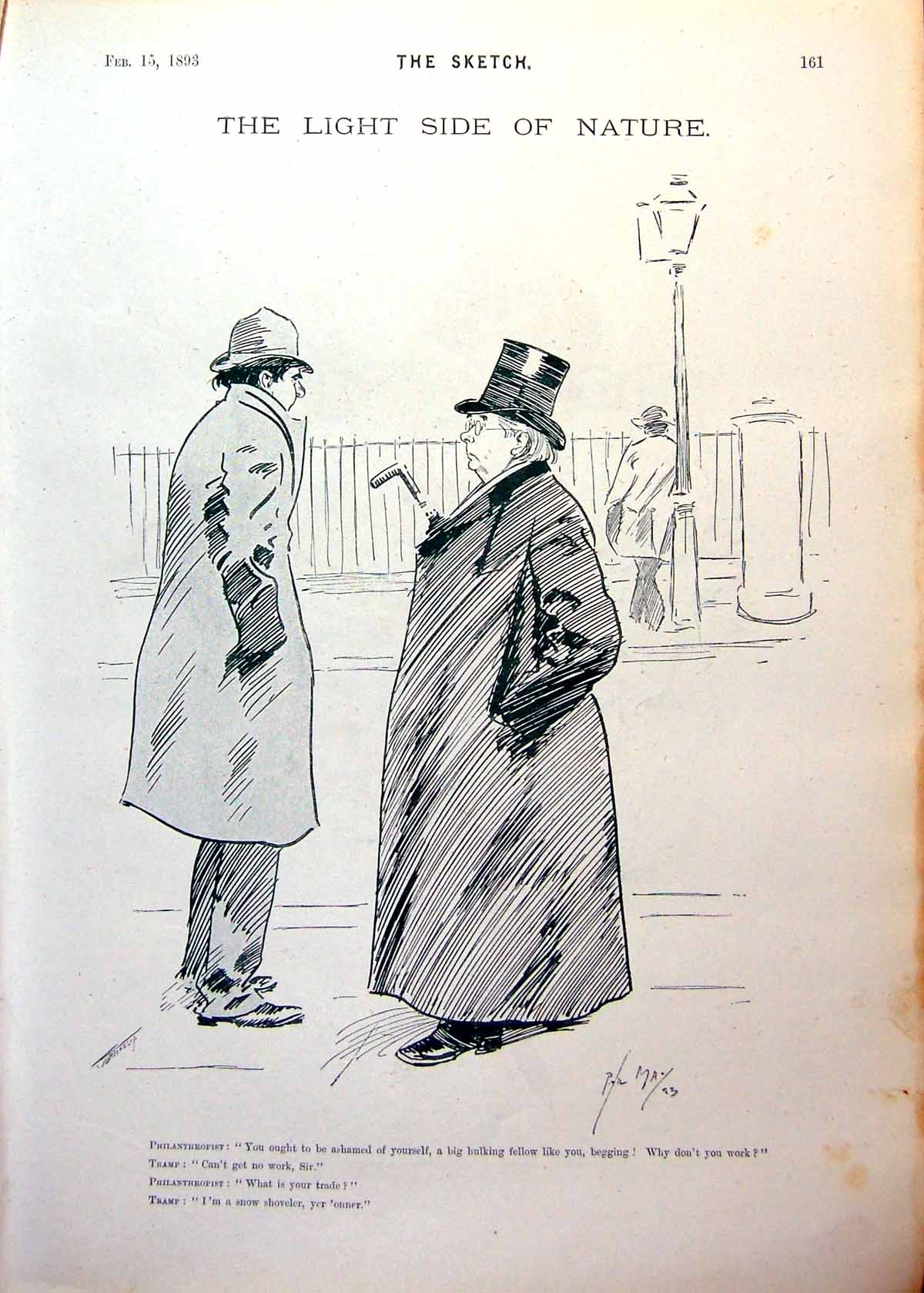 Antique Old Print Philanthropist Tramp Street Women'S Rights Man Puppet 1893