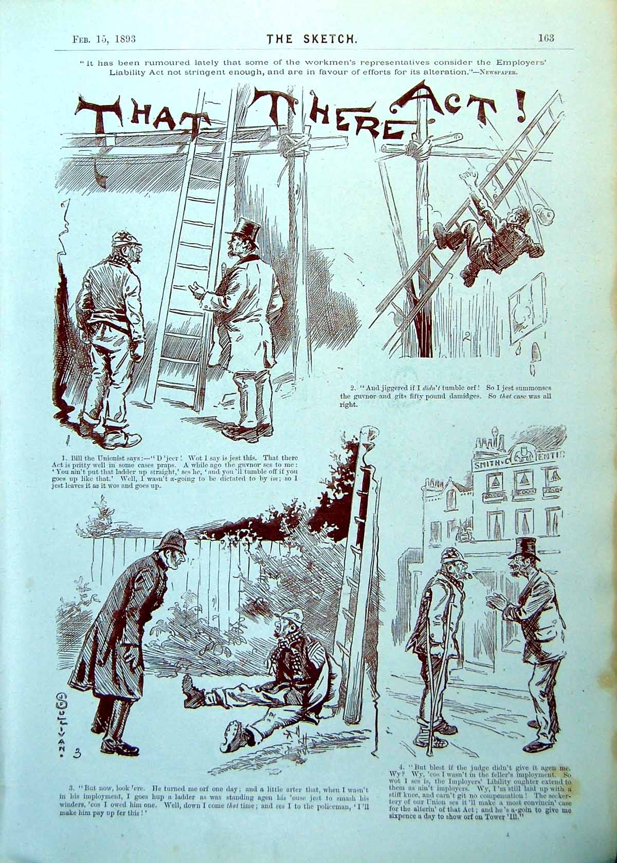 Antique Print Man Tumbles Ladder Tries Compensation Clown Cookies Dog 1893