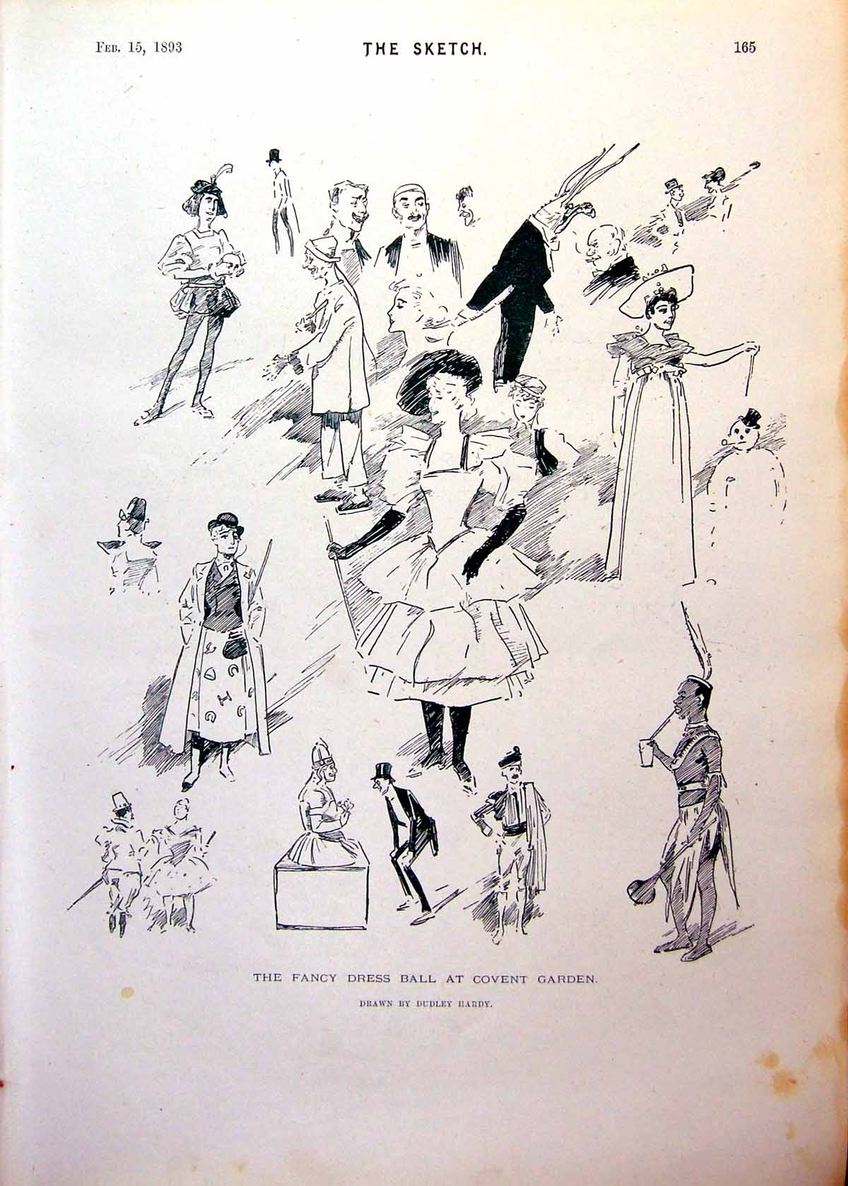 Antique Old Print Fancy Dress Ball Covent Garden Monkey Traps Crocodile 1893