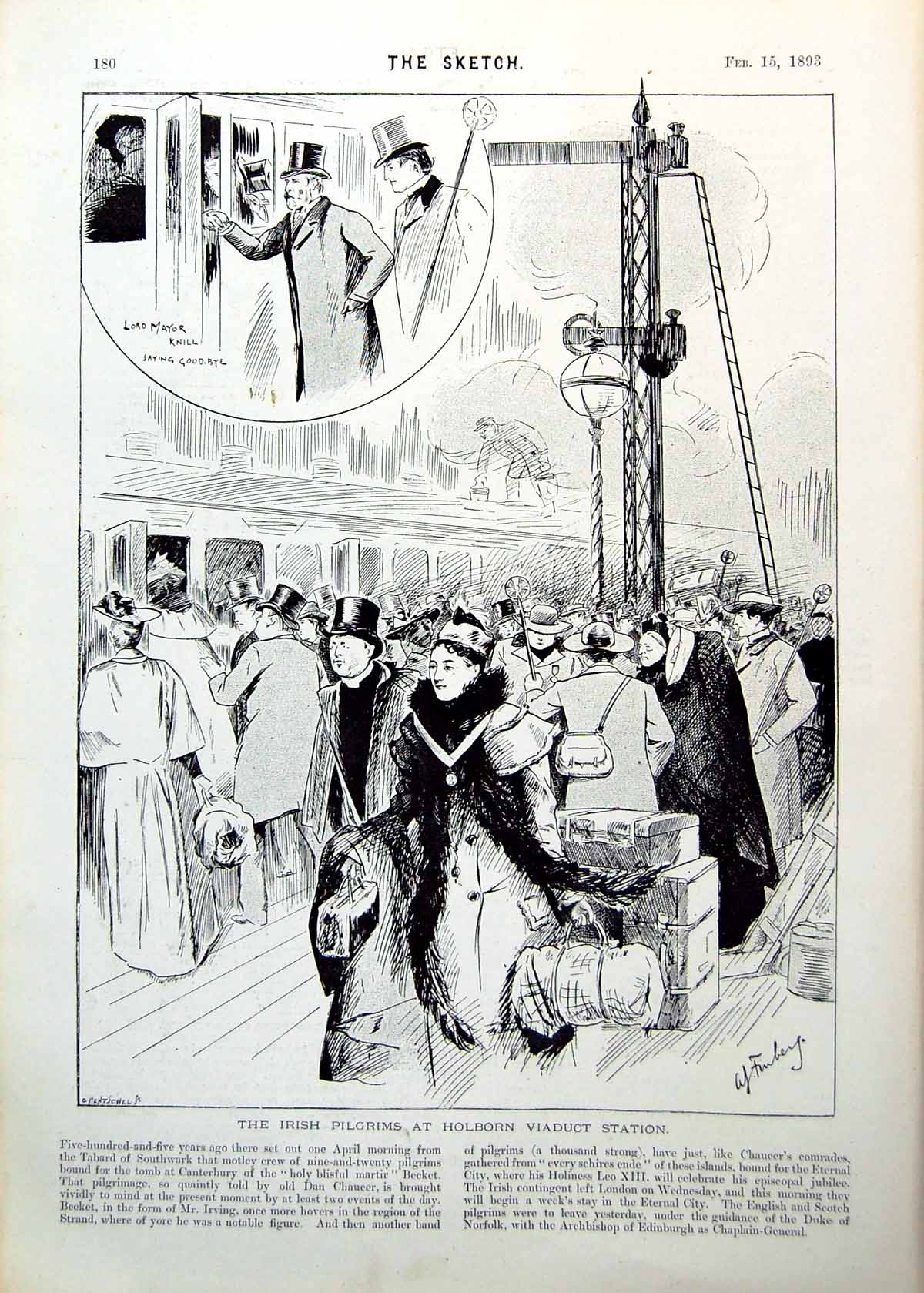 Old Irish Pilgrims Holburn Viaduct Station Parliamentary Sketches 1893 19th