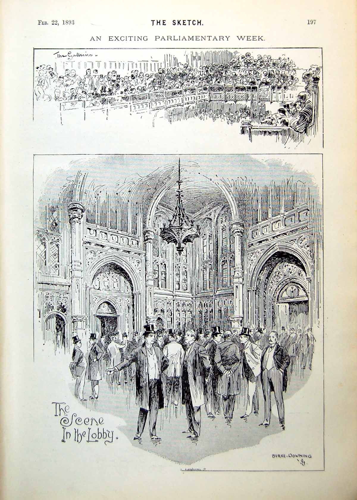 Antique Print Parliament Galleries Scene Lobby Frozen Out Peers After 1893