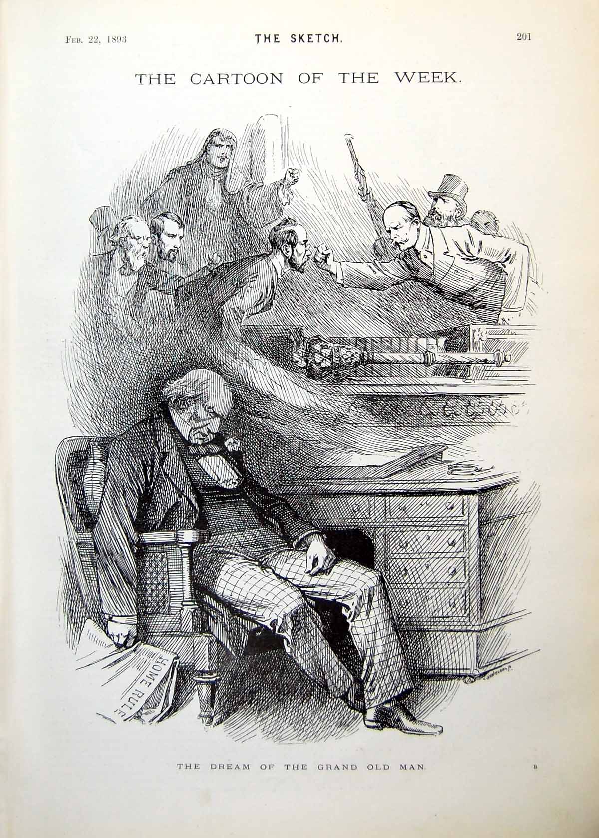 Antique Print Dream Grand Man Home Rule Cartoon Latest Scandal Paris 1893 19th