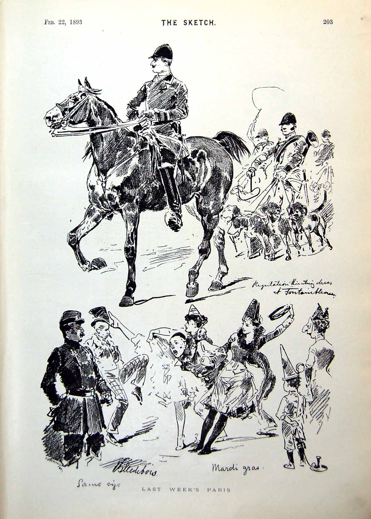 Old Print Last Week'S Paris Hunting Fontainebleau Lion Tamer Amousa 1893 19th