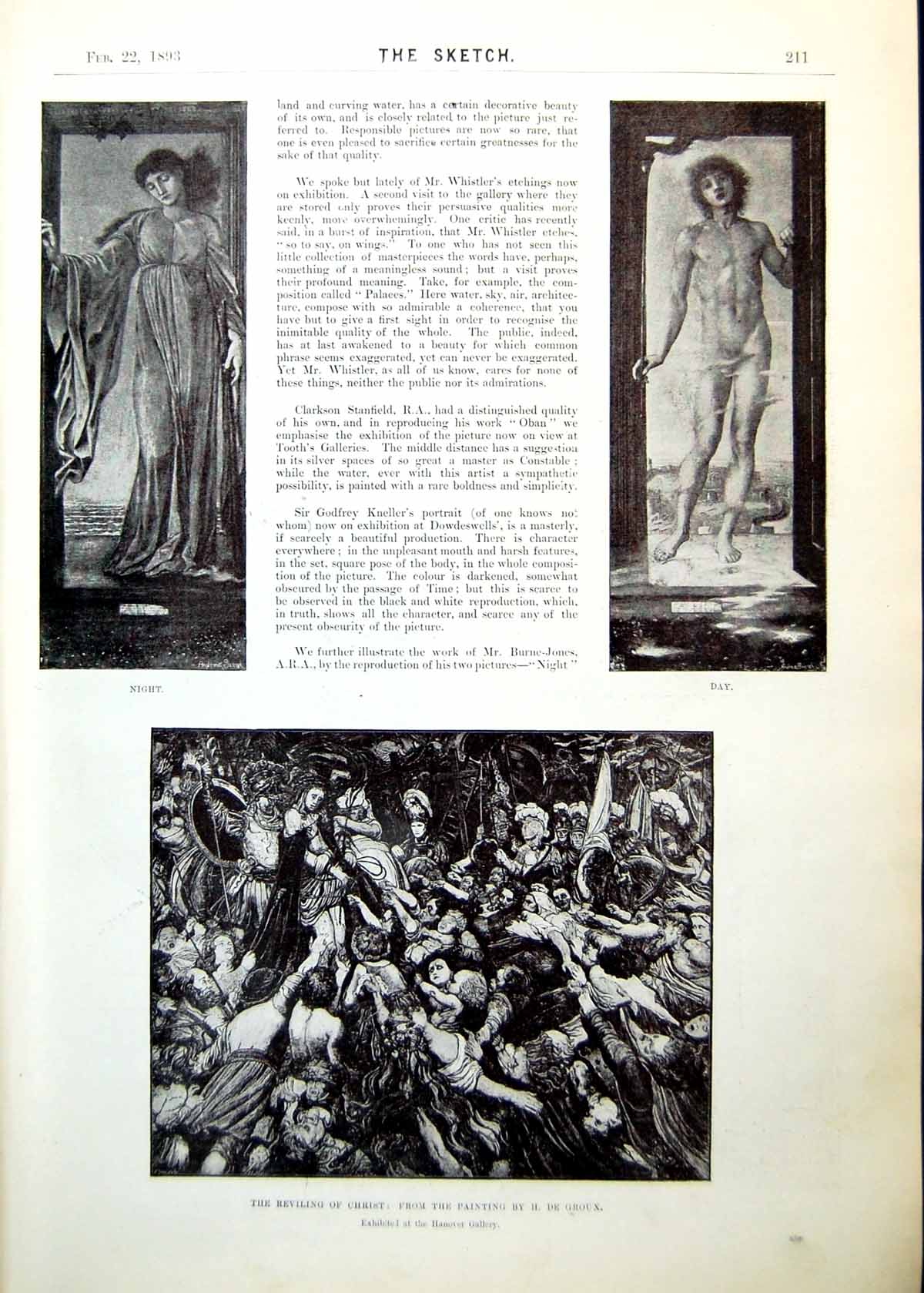 Old Antique Print Night Day Mr Burne Jones Port Quin Bay N Cornwall 1893 19th