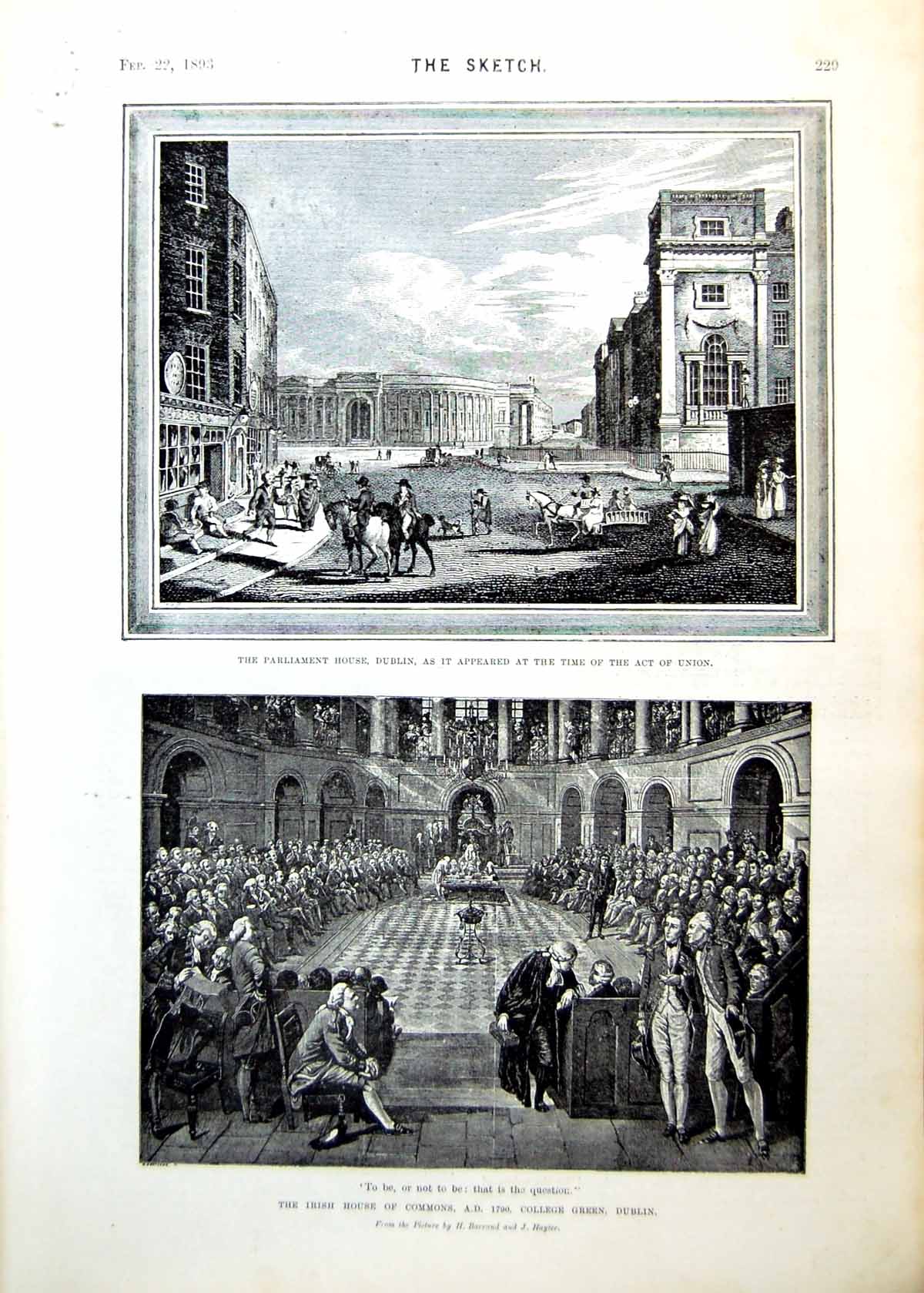 Antique Print Parliament House Dublin Irish House Commons Junior Page 1893