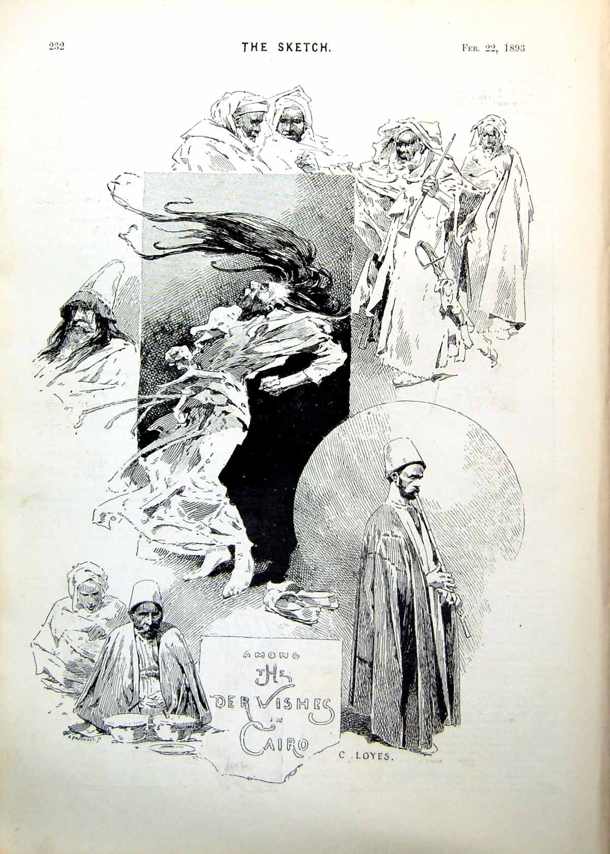 Old Print Among Dervishes Cairo Whirling Music Margherita H Nisbit 1893 19th