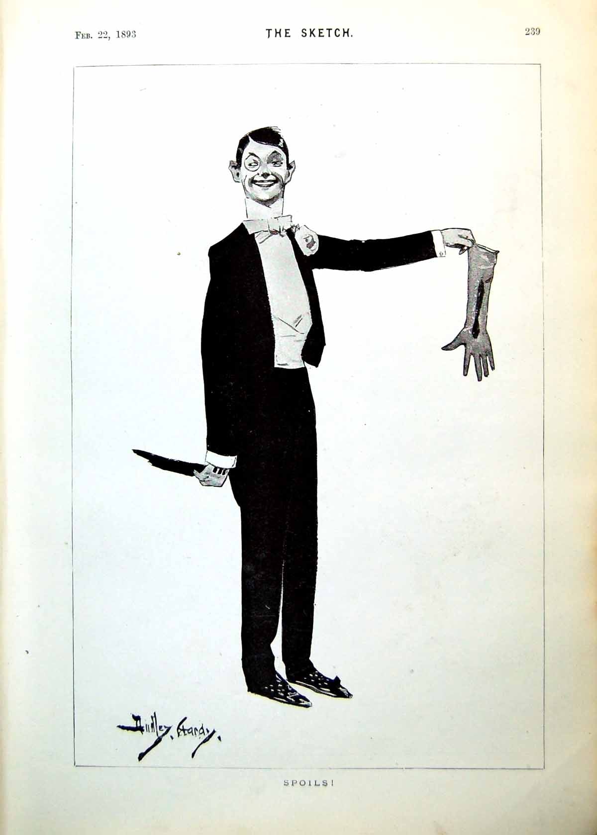 Antique Old Print Spoils Gentleman Hing Out Glove Sitting Out At Dance 1893