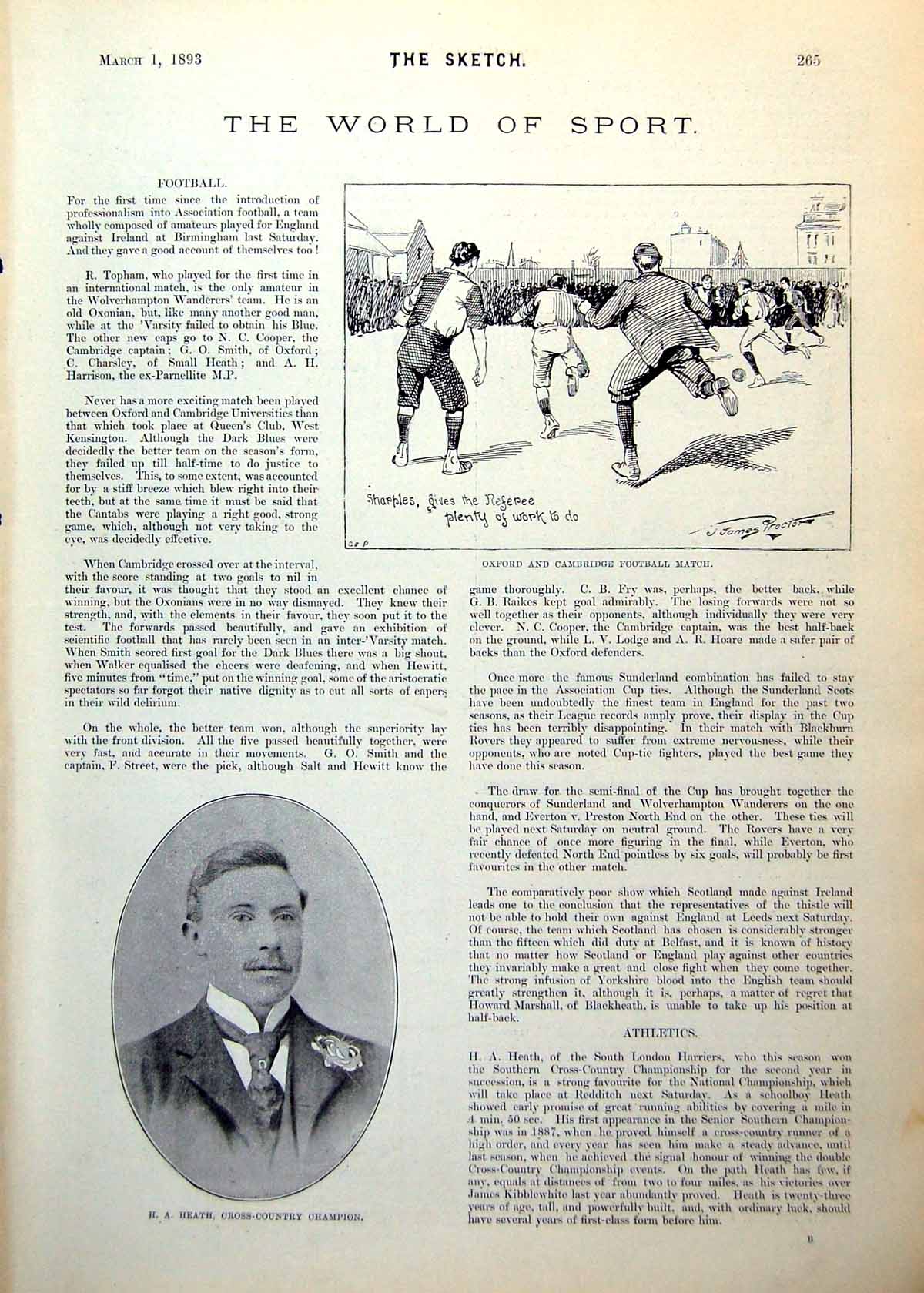 Antique Old Print Oxford Cambridge Football Heath Nickalls Waterloo Cup 1893