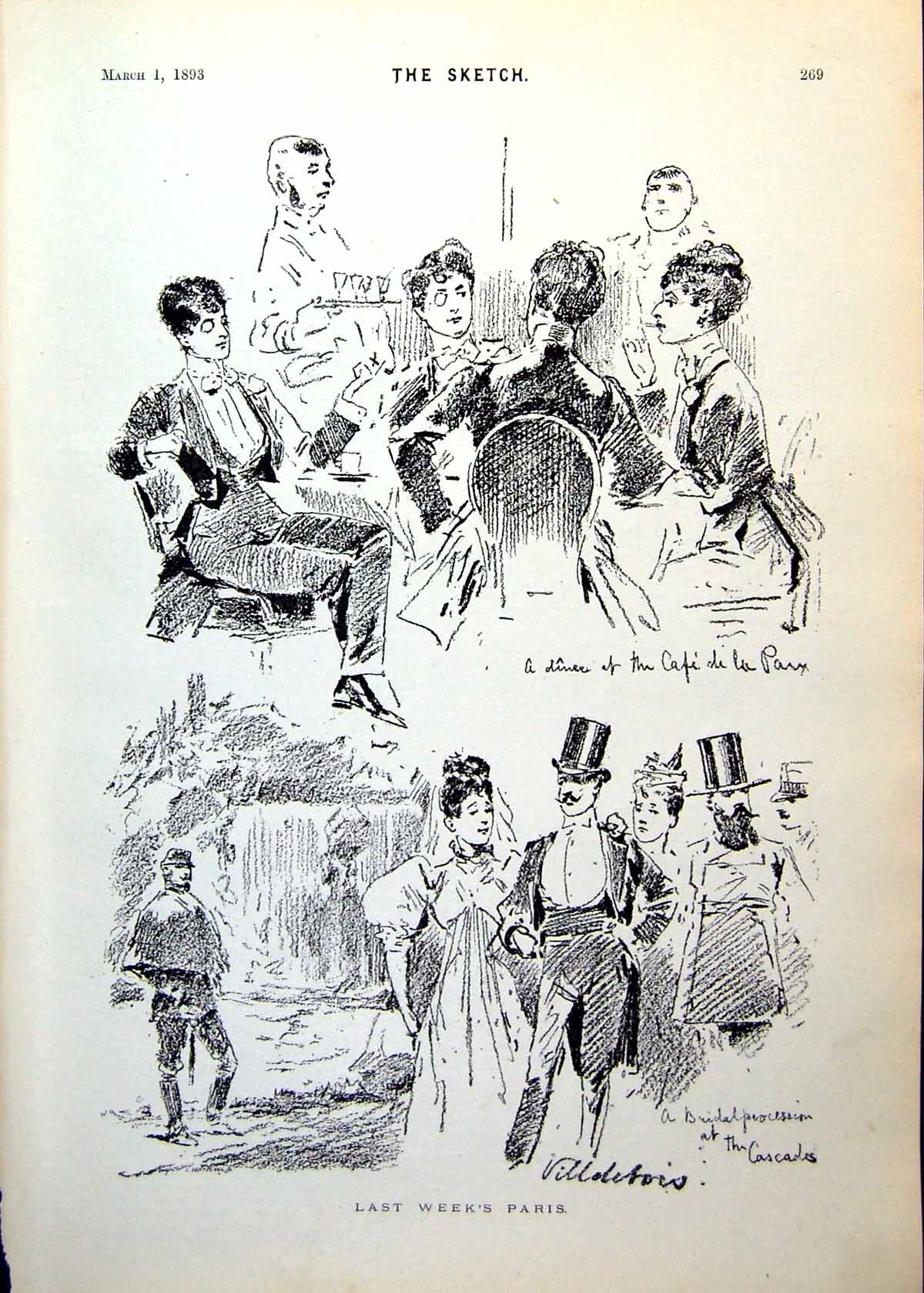 Antique Print Paris Dinner Bridal Procession Mellor Chair Parliament 1893 19th