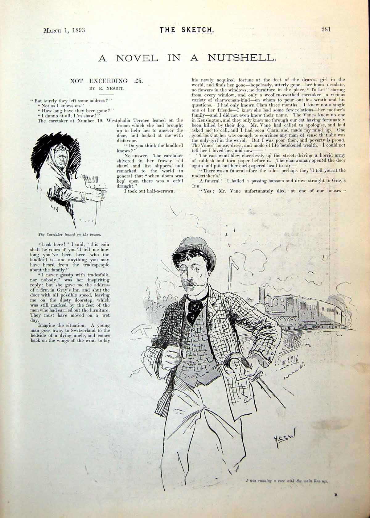 Antique Old Print Caretaker Man Train Race Seated Railway Carriage Lady 1893