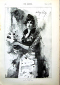 Antique Old Print Study Beautiful Woman Standing Flowers Dudley Hardy 1893 19th