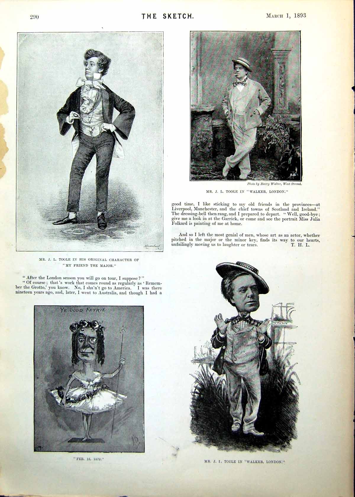 Old Jl Toole Acting Parts Portrait My Friend Major Walker London 1893 19th