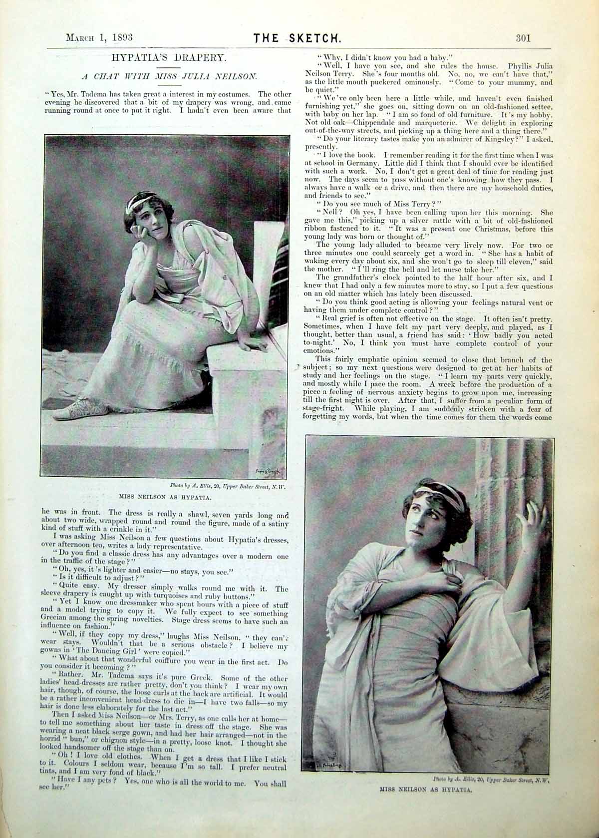 Old Julia Neilson Hypatia Poses Garments Pillar Historical Tree 1893Victorian