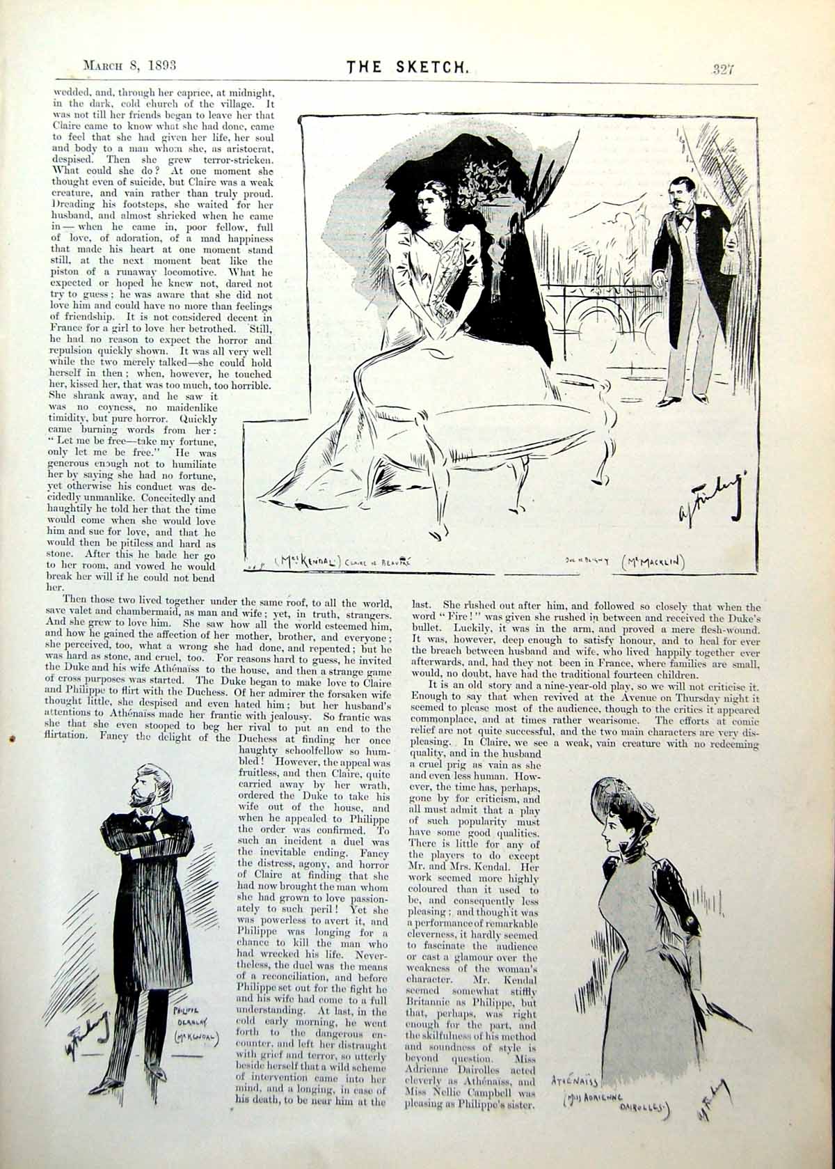 Antique Old Print Lady Seated Butler Approaching Royal Yacht Osborne 1893 19th