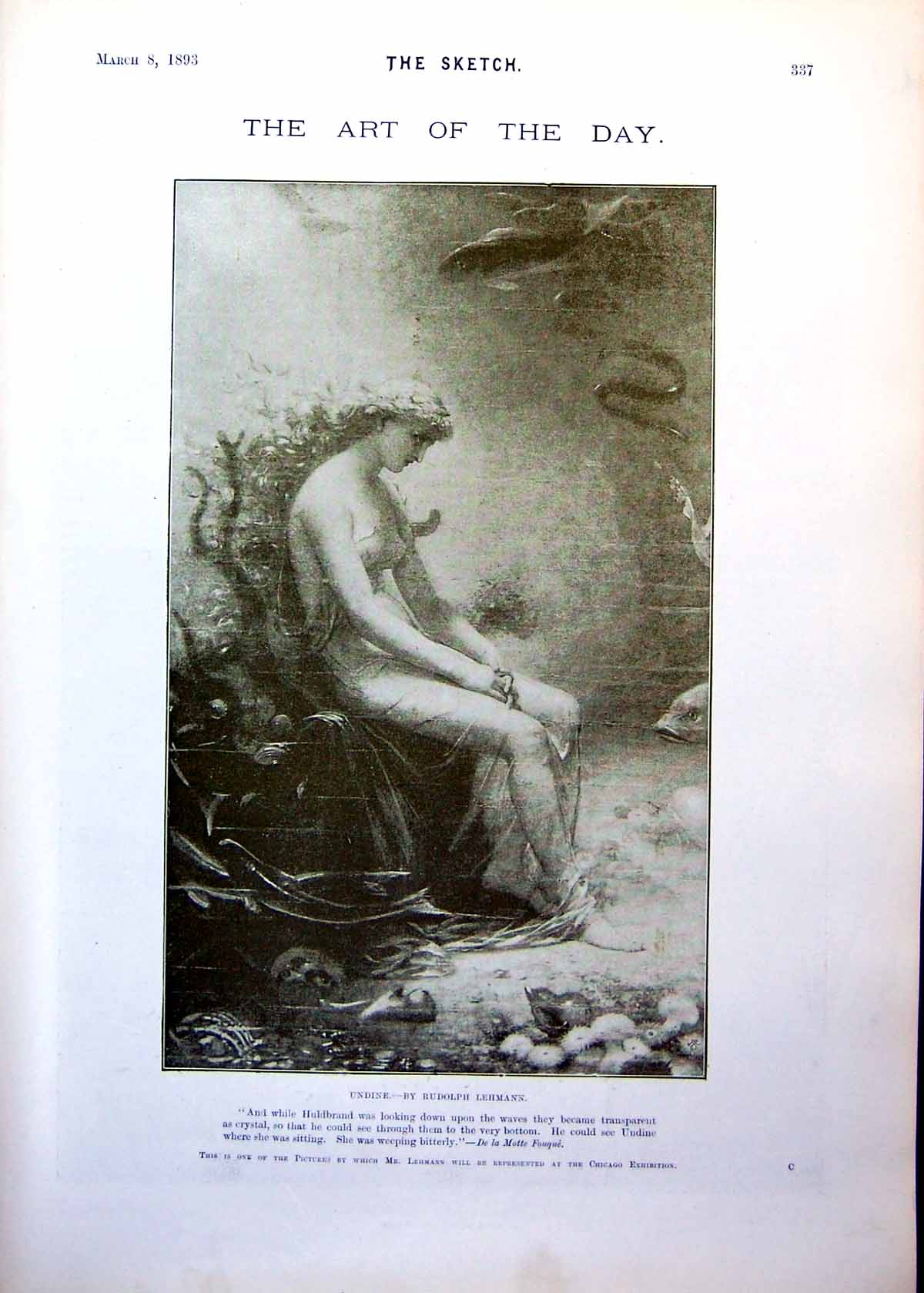 Old Print Undine Rudolph Lehmann Under Waves Kittens Basket Ronner 1893 19th